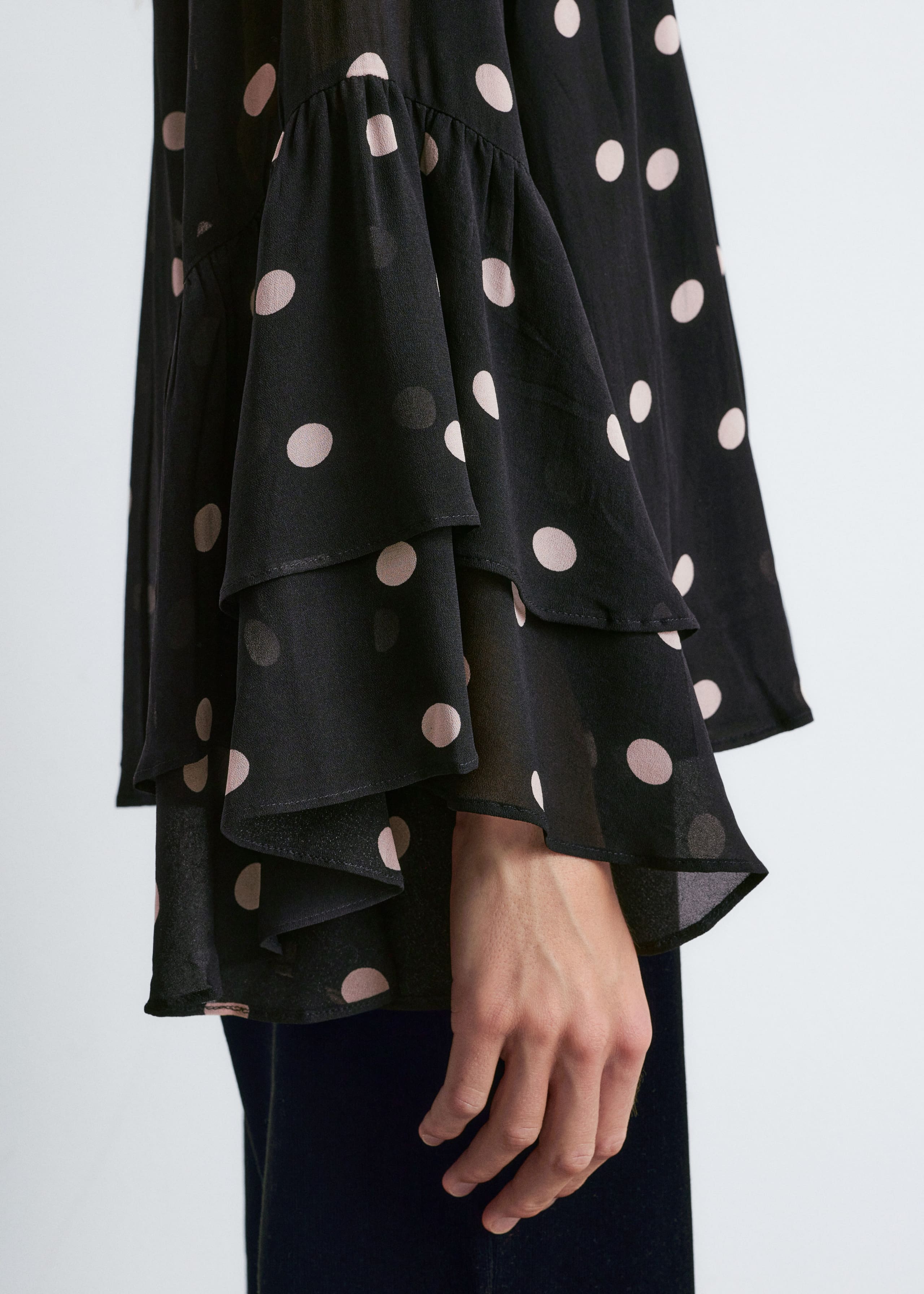 Flounced Stand-Collar Blouse - Light Blue - Lookbook