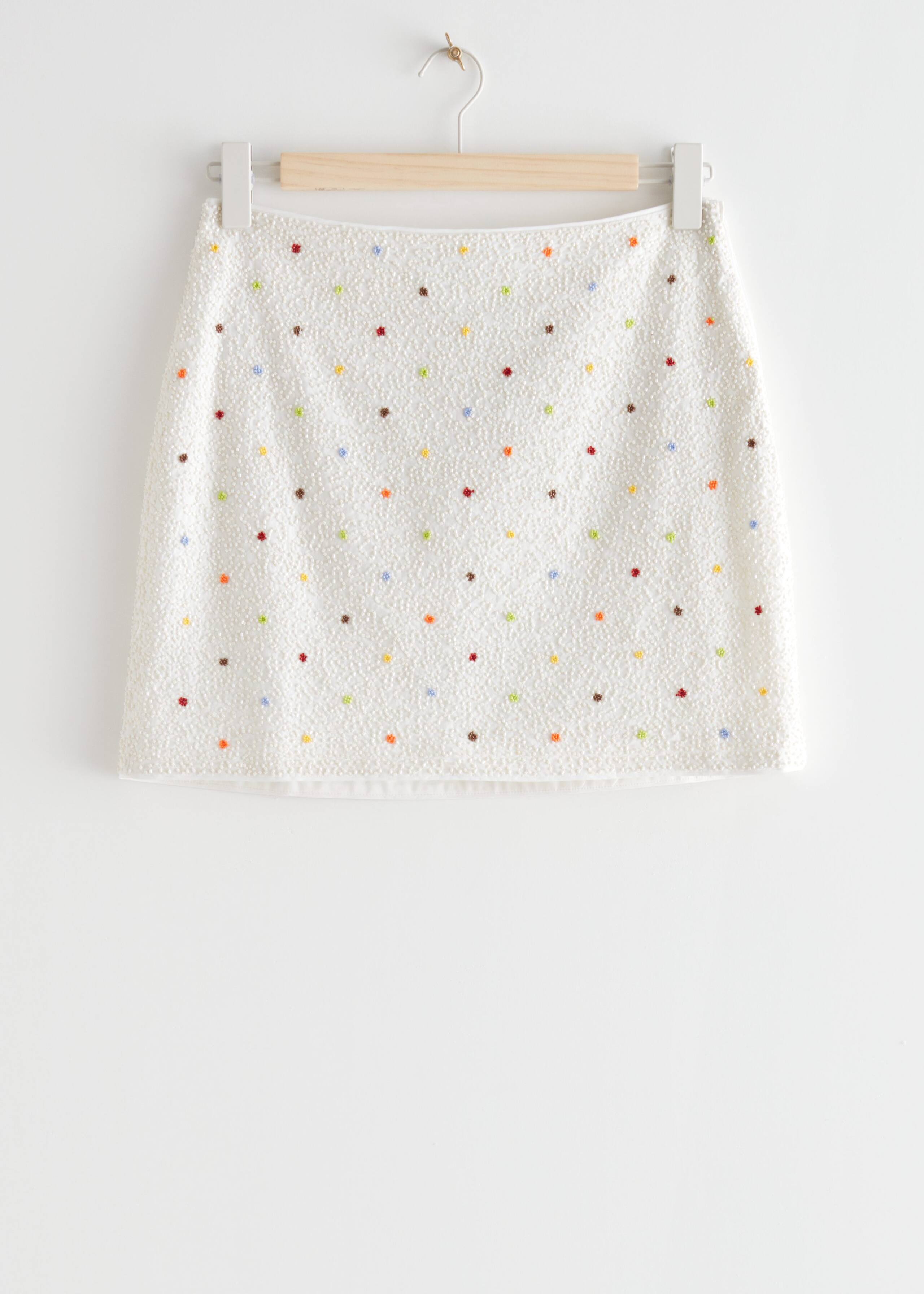 Floral Bead Mini Skirt - White - Still Life