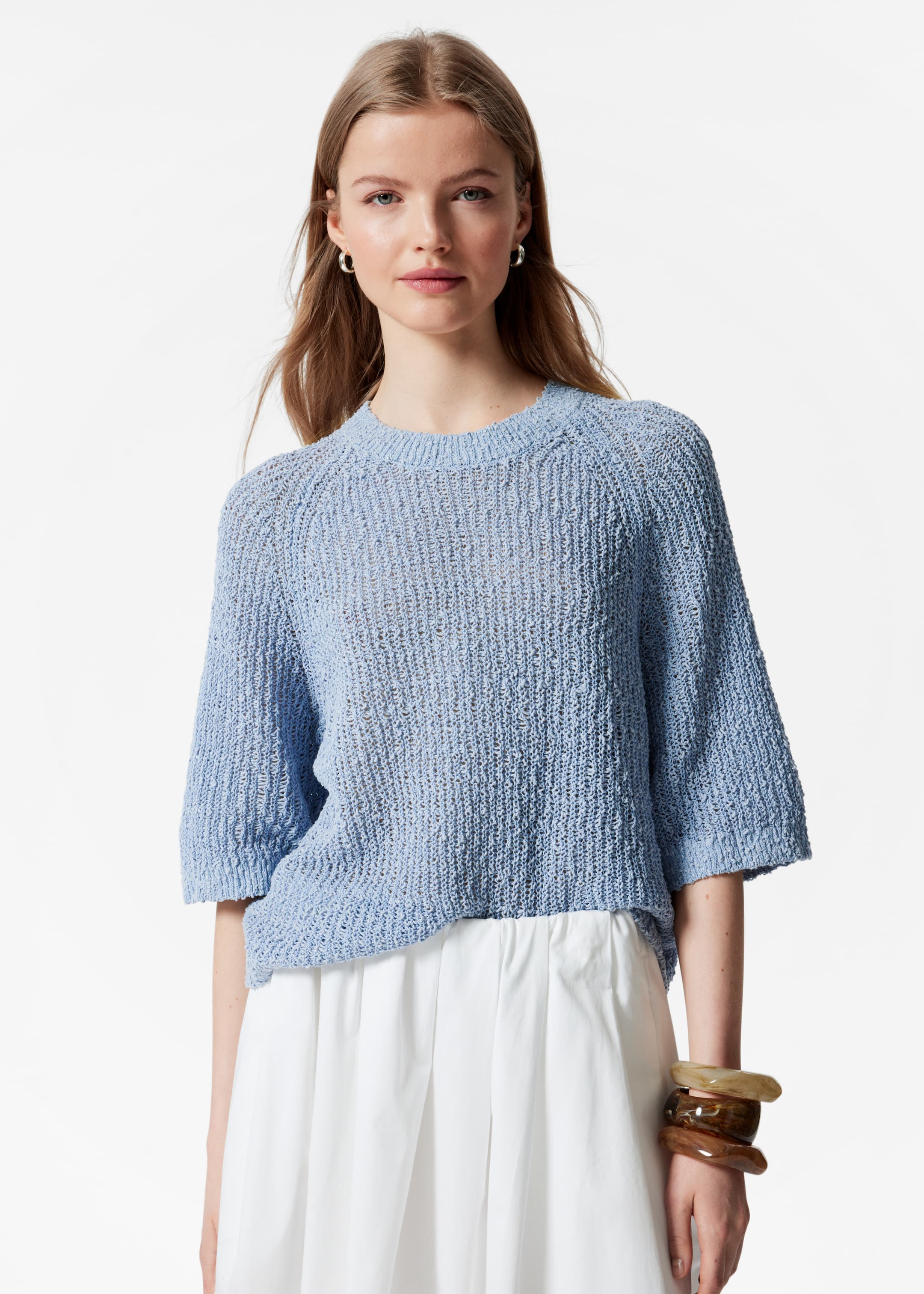 Vis større bilde: Strikket t-skjorte i silkeblanding - Dusty blå - DAME | H&M NO 1