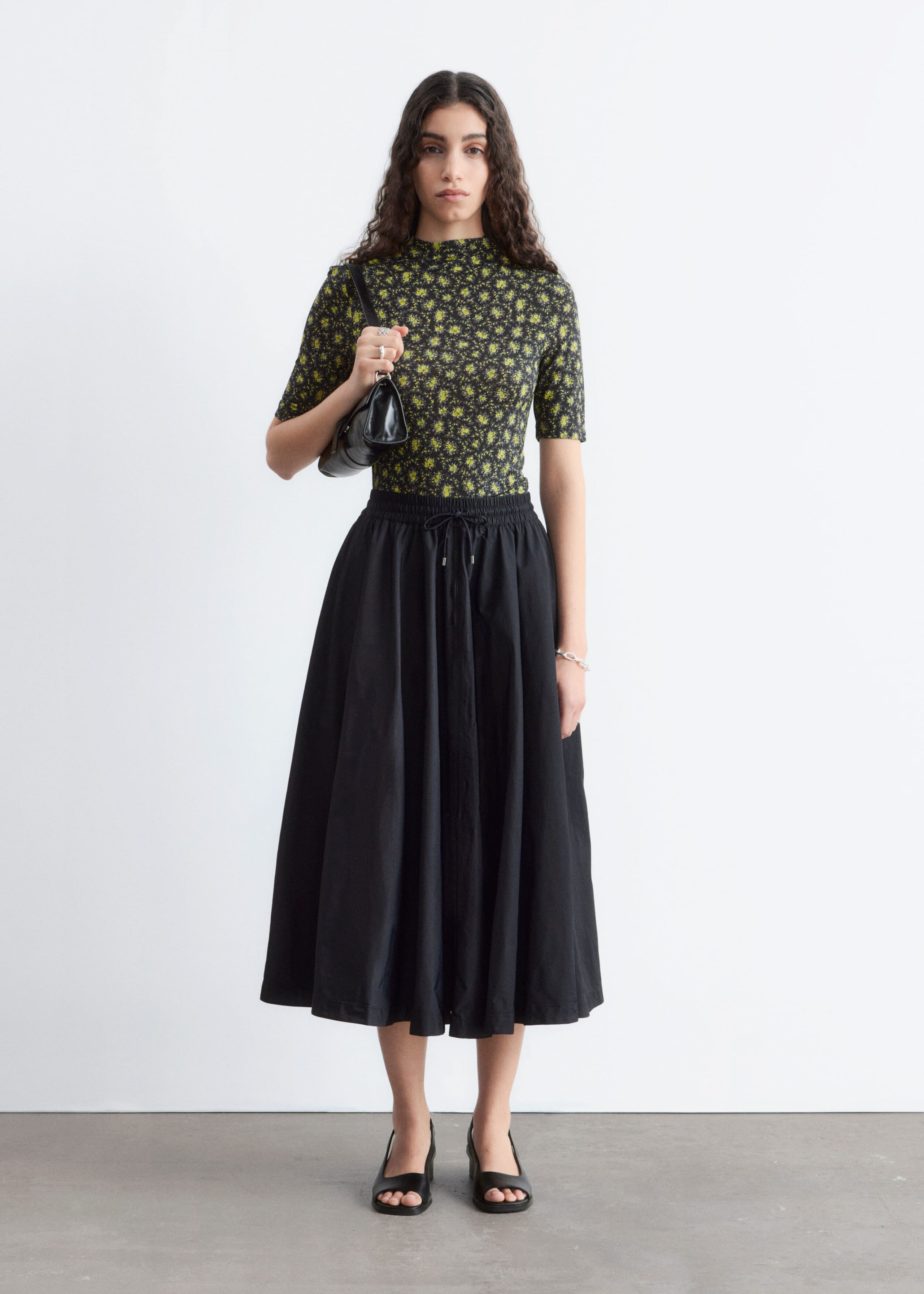 Image of Voluminous Drawstring Midi Skirt