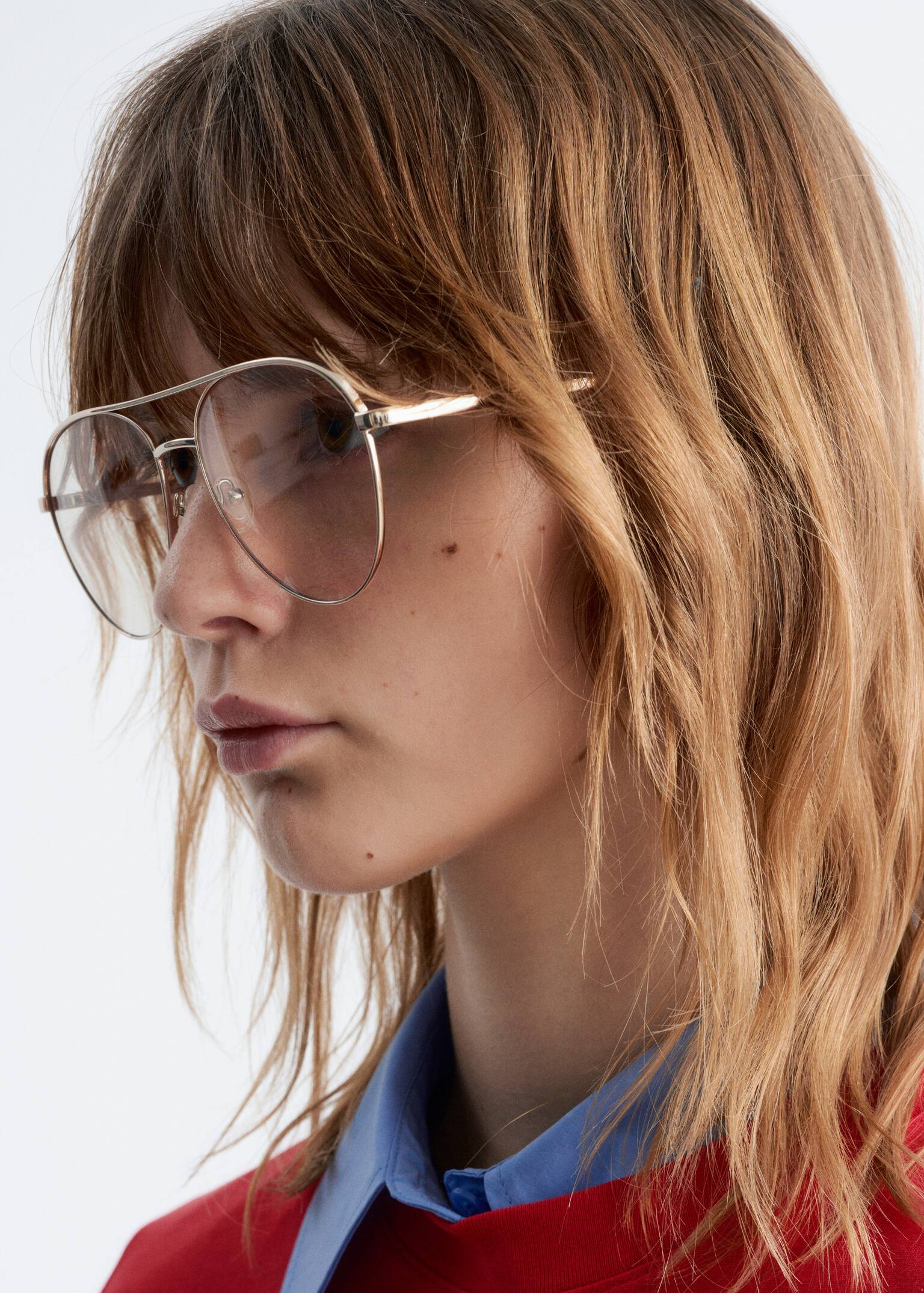 Sonnenbrille mit schmalem Pilotenrahmen - Gold/Transparent/Silber/Klarglas - 4