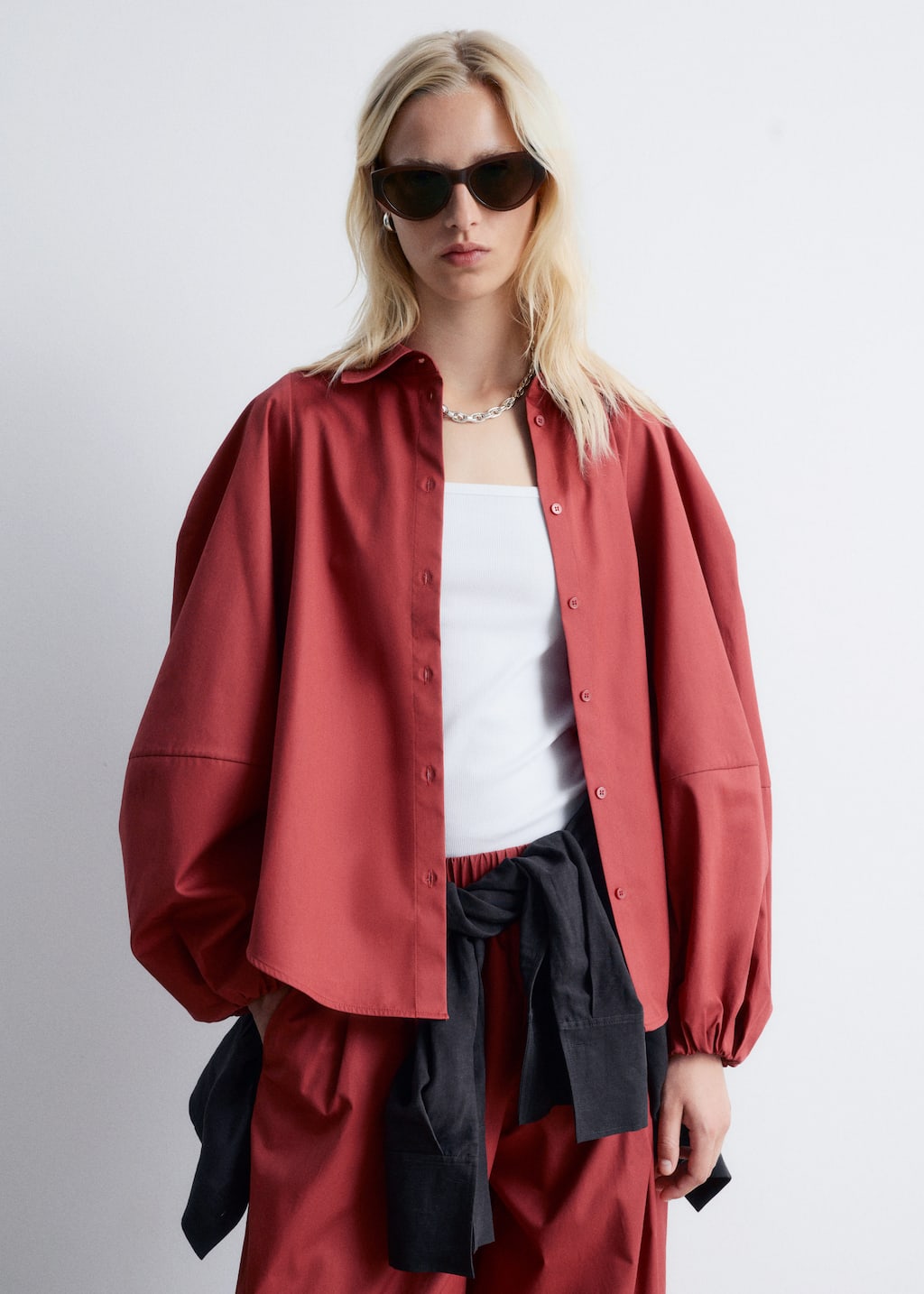 Image of Voluminous Balloon-Sleeve Blouse