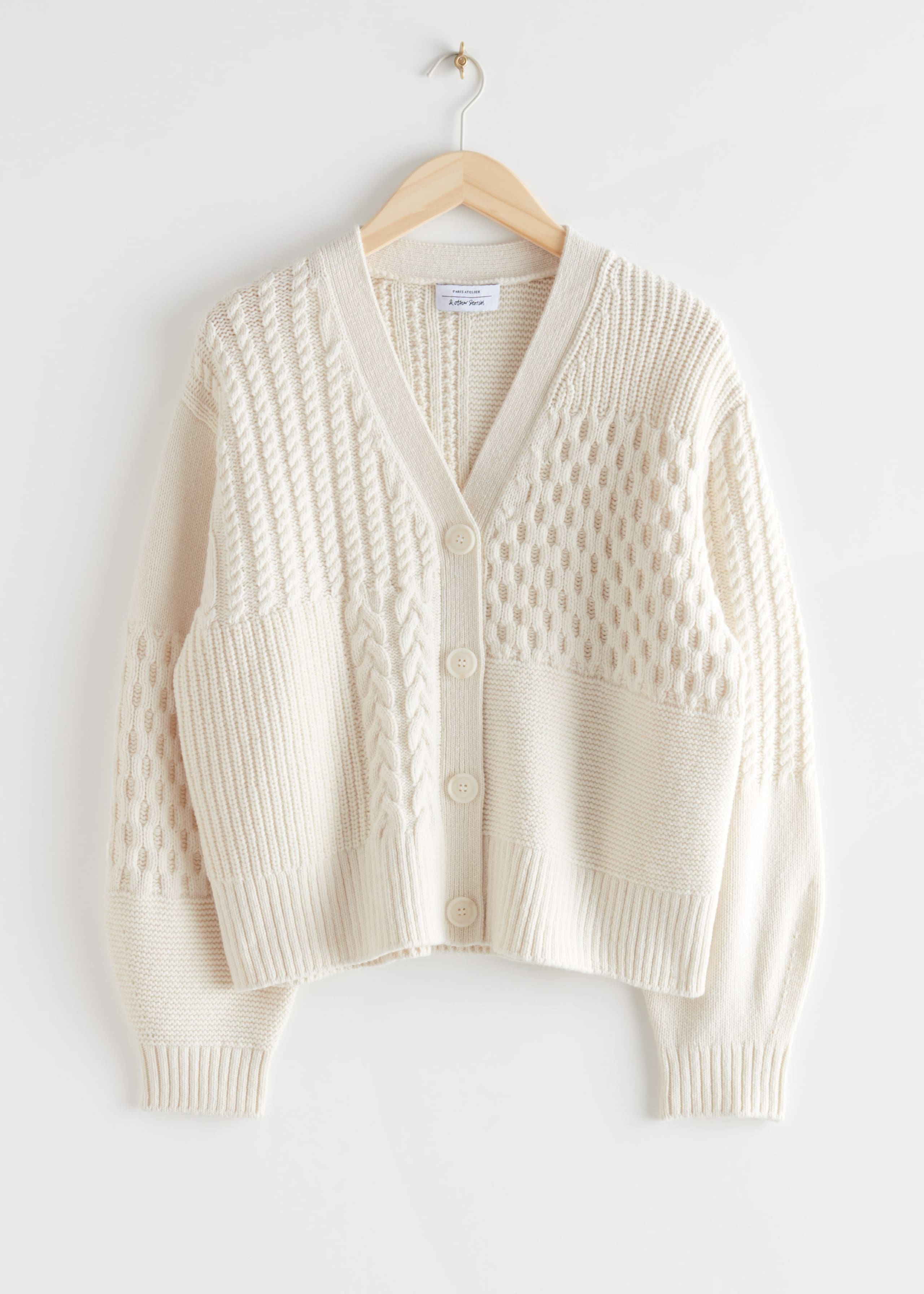 Intricate Cable Knit Cardigan - Blue - Natura morta