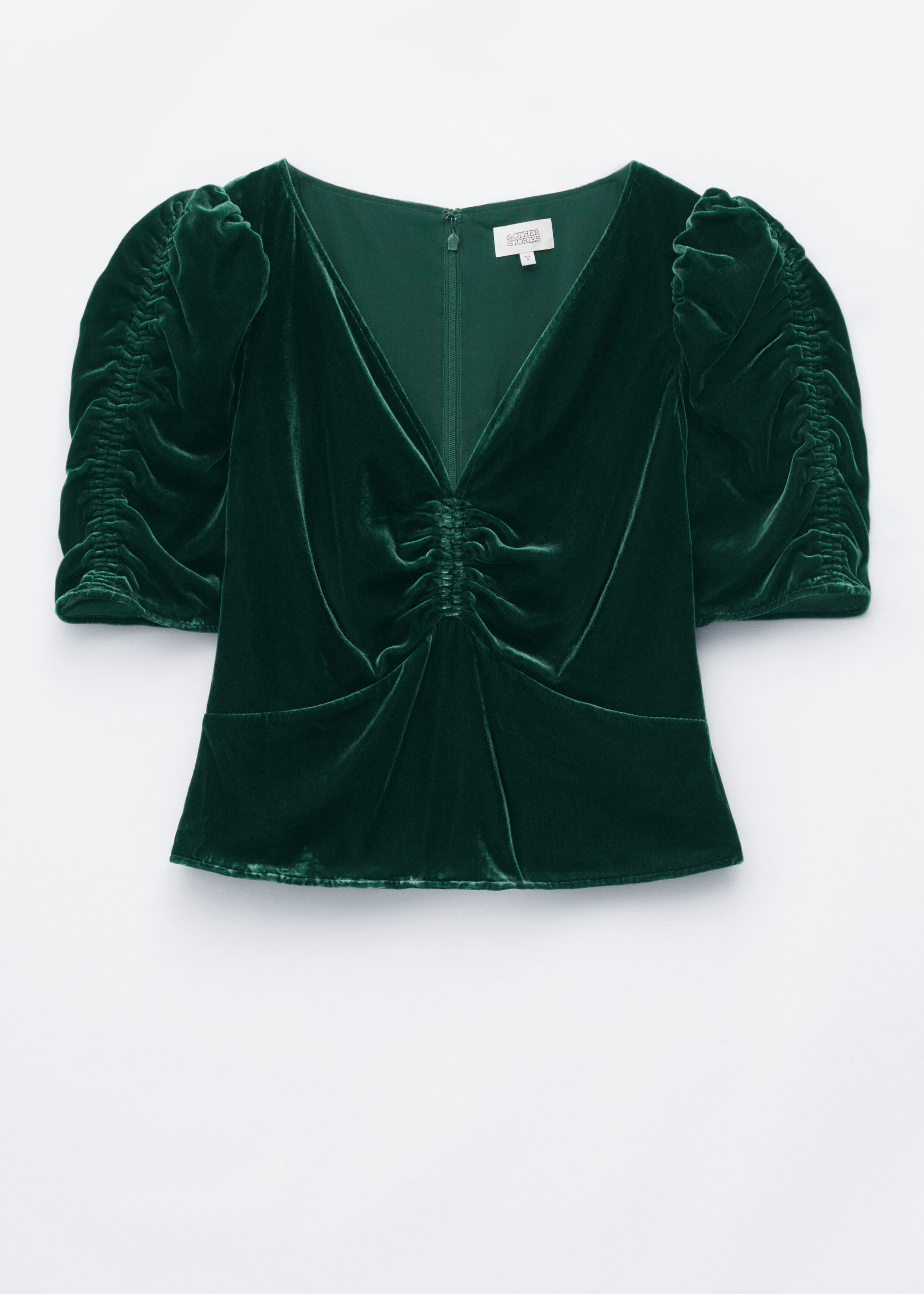 Ruched Velvet Top - Dark Green - Still Life