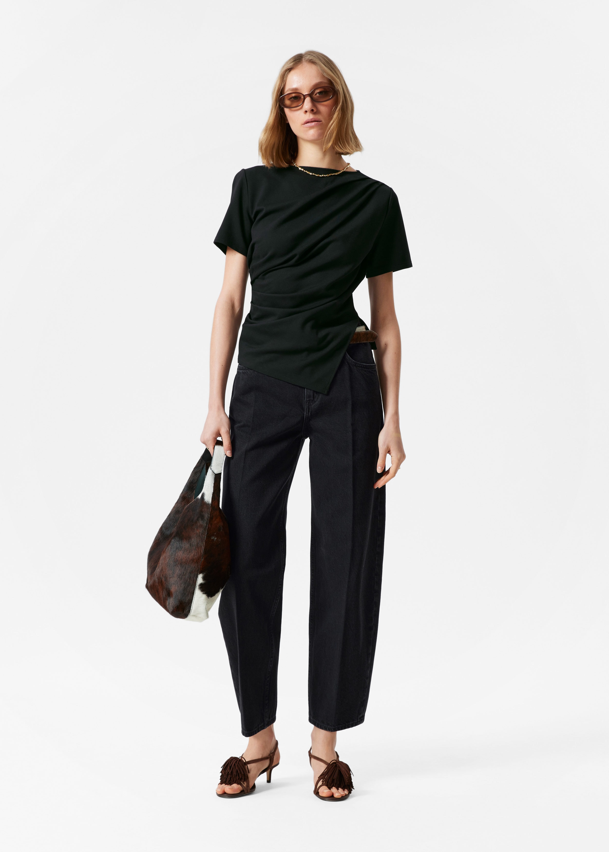 [FLARE UP]★25SS★Asymmetrical Draped Roll-Up T-Shirt ASYMMETRIC DRAPED T-SHIRT - courrèges