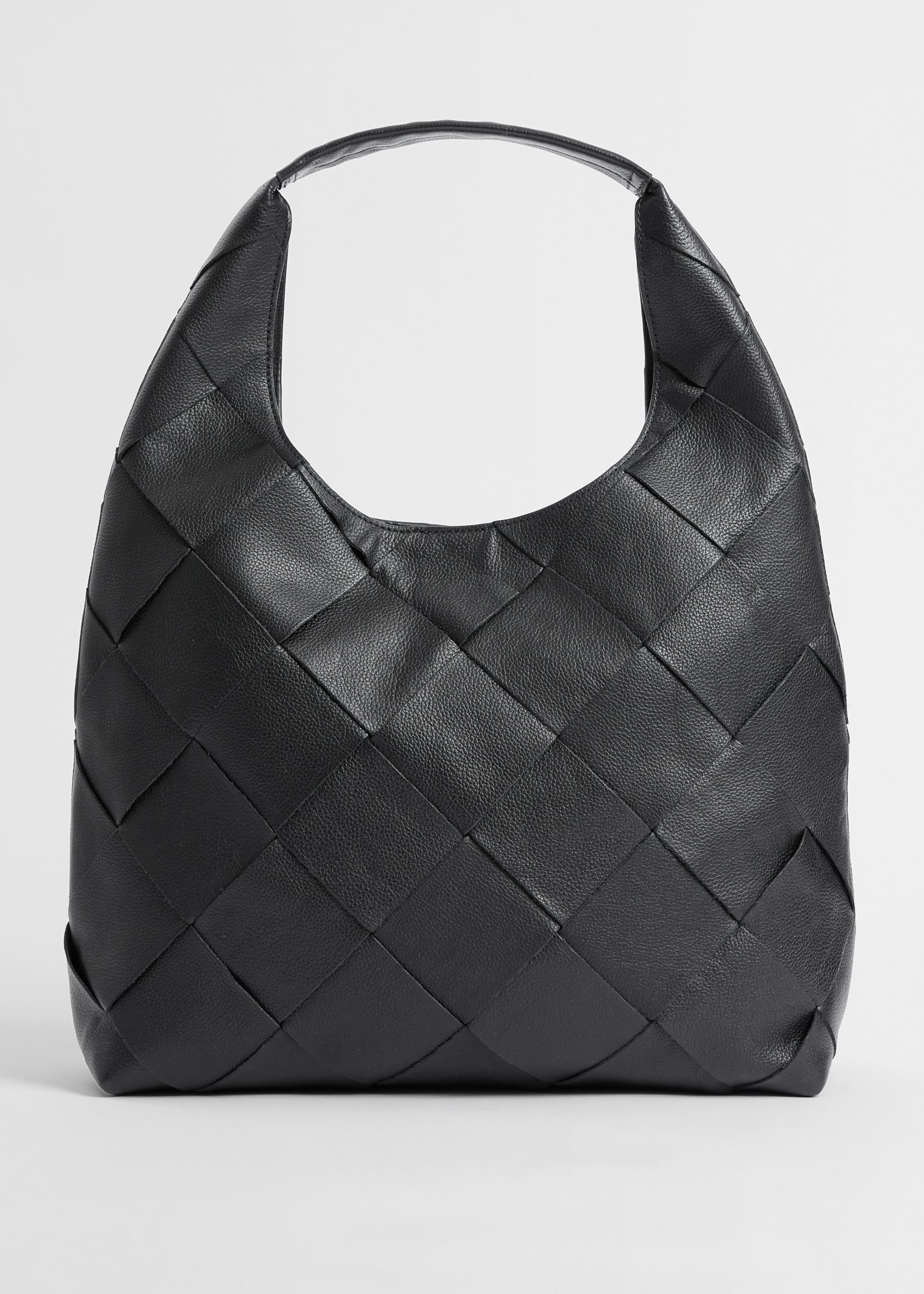 Braided Leather Tote Bag - Black - Still Life