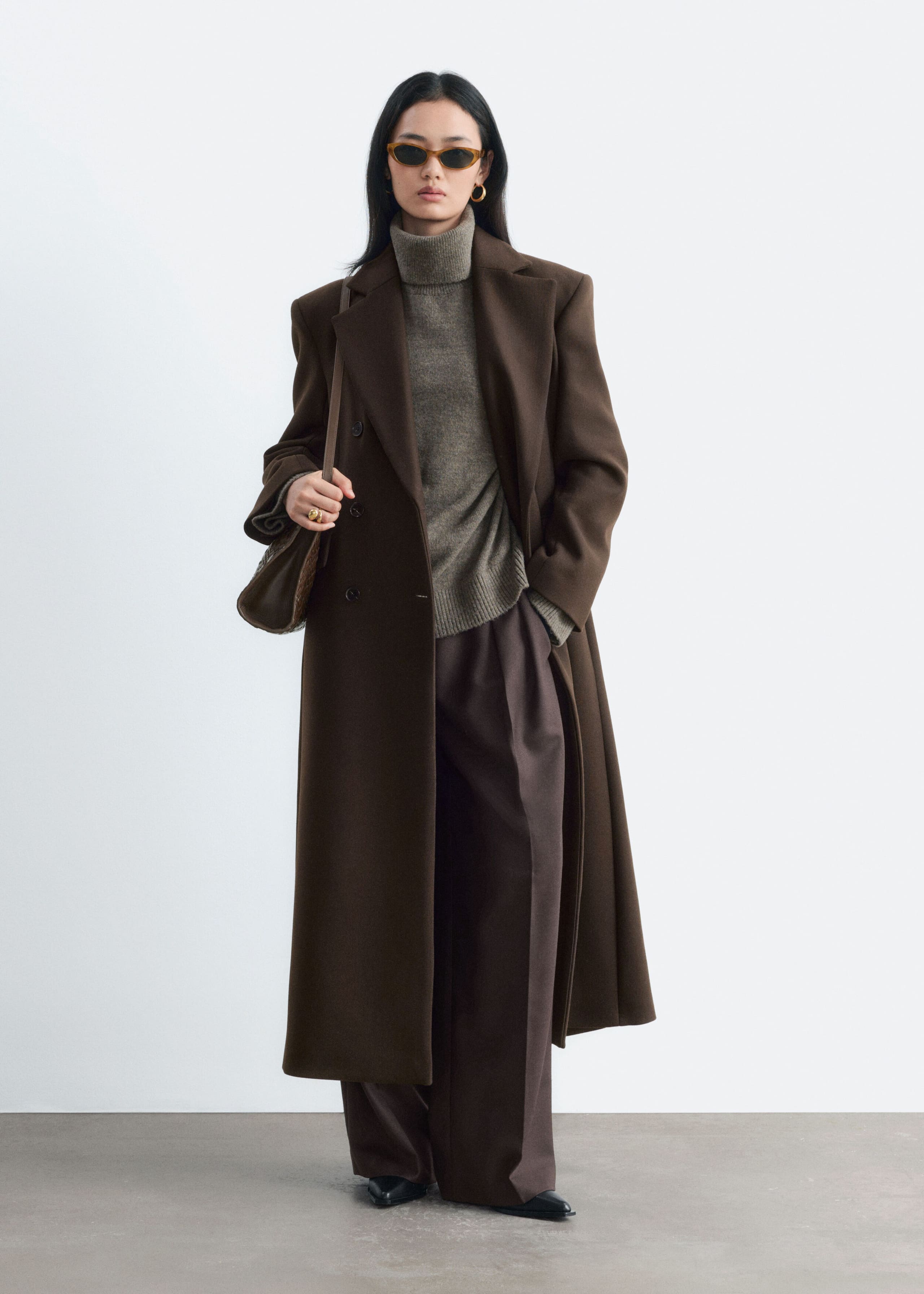 Long Wool Coat - Zwart - Lookbook