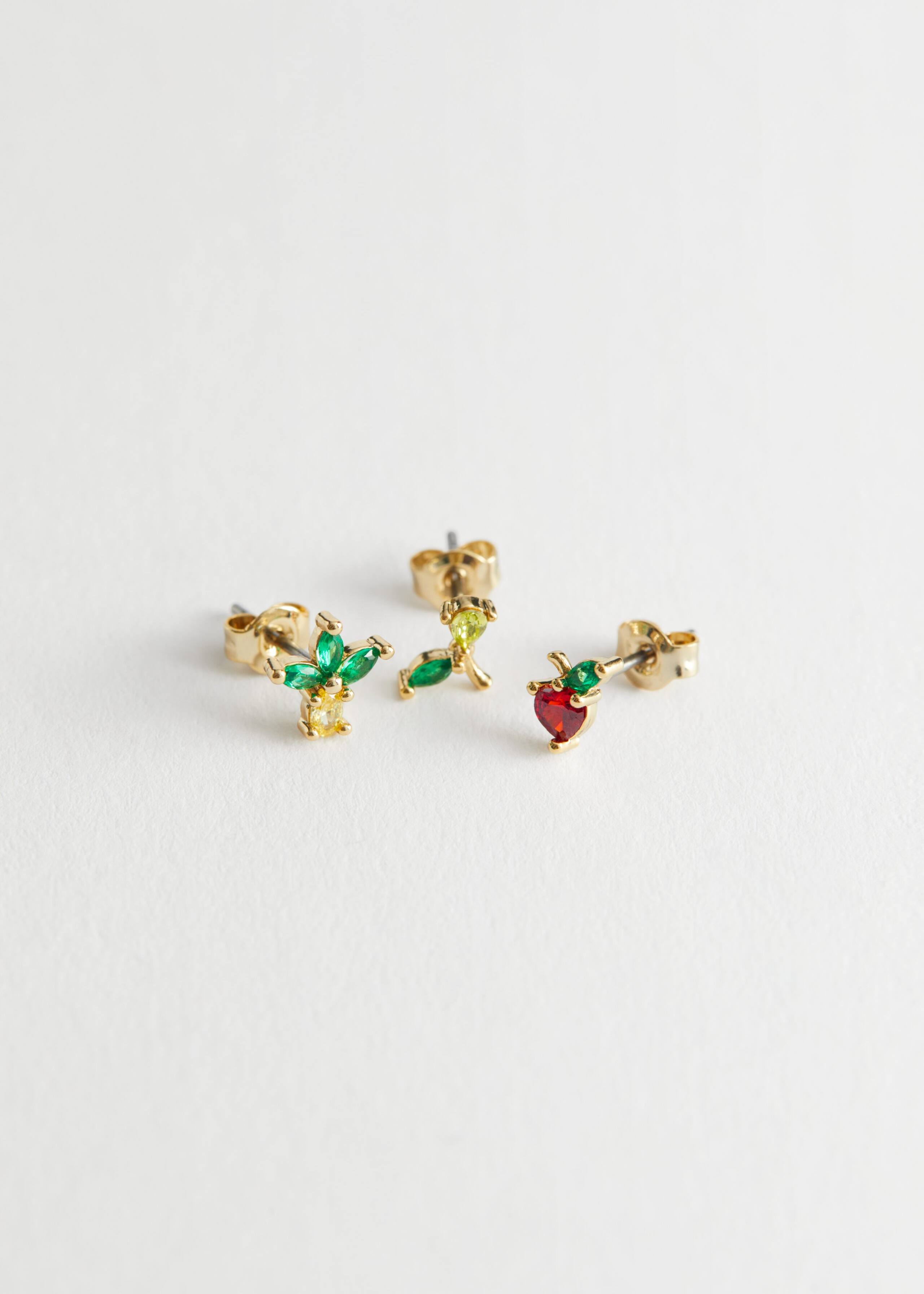 Tropical Stud Earrings Set - Gold/Red/GreenYellow - Bodegón