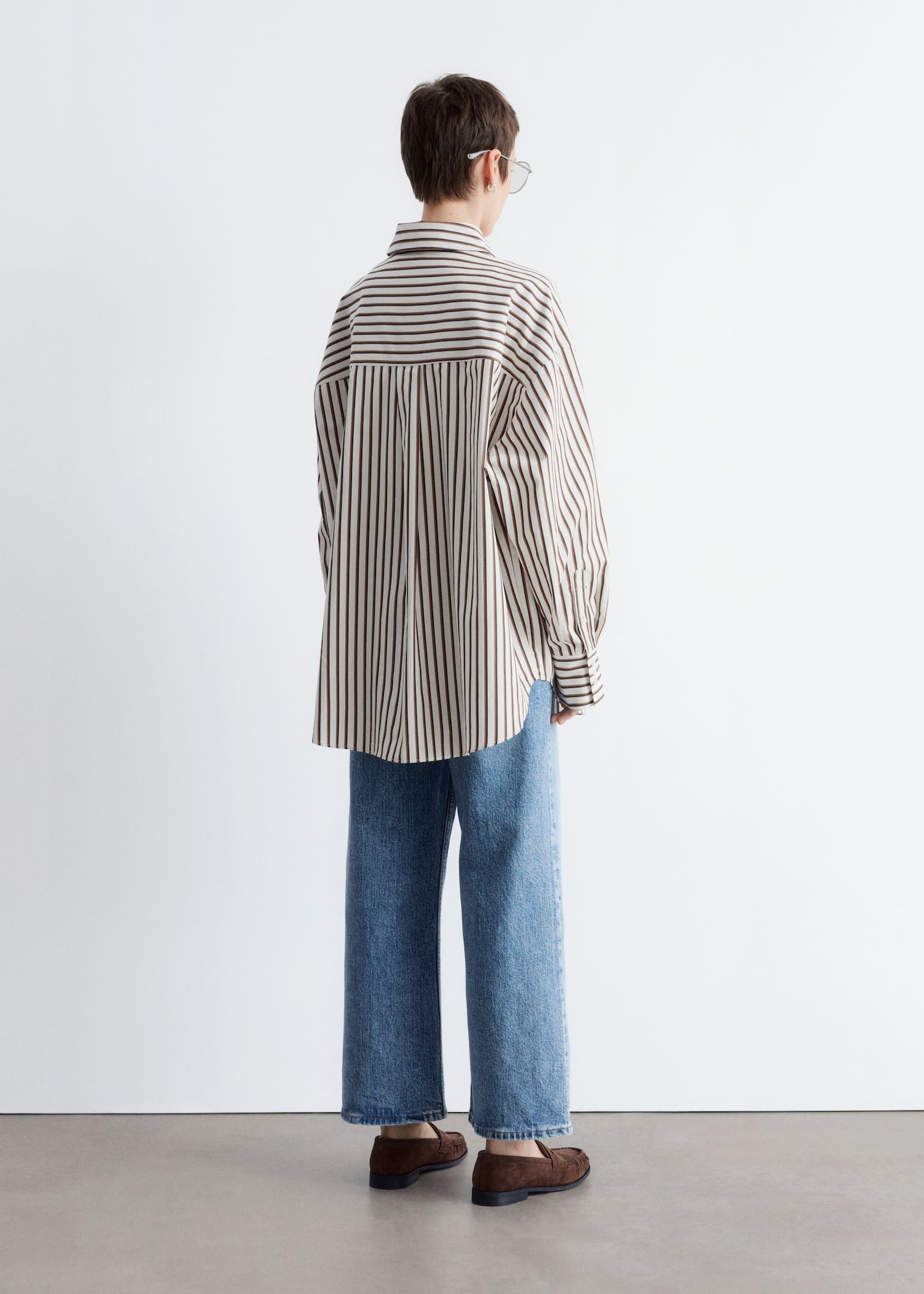 Koszula oversize - Biały/Brązowe paski/Ciemnoczerwony/Różowy - 3