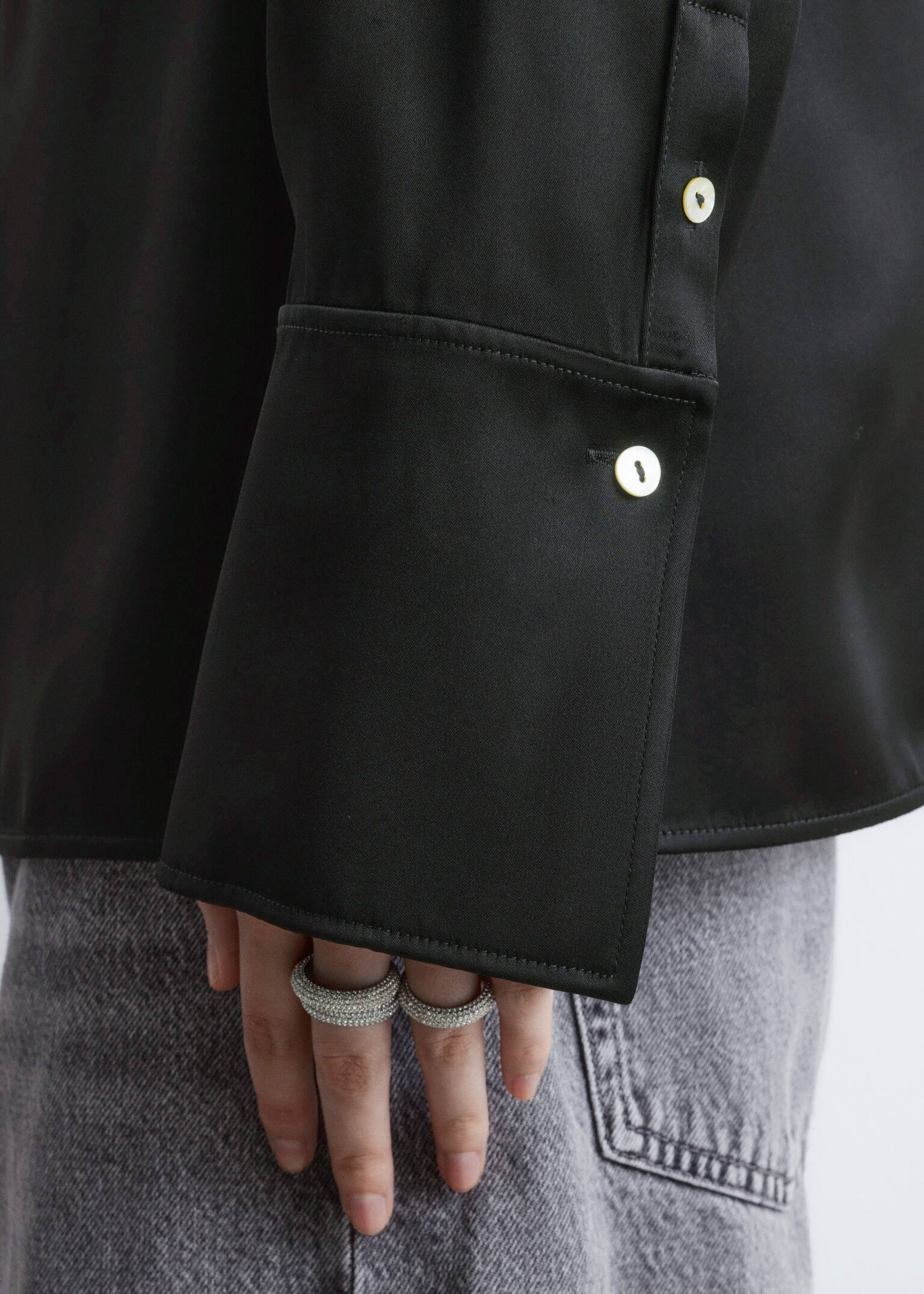 Satin Shirt - Black/Grey - 6