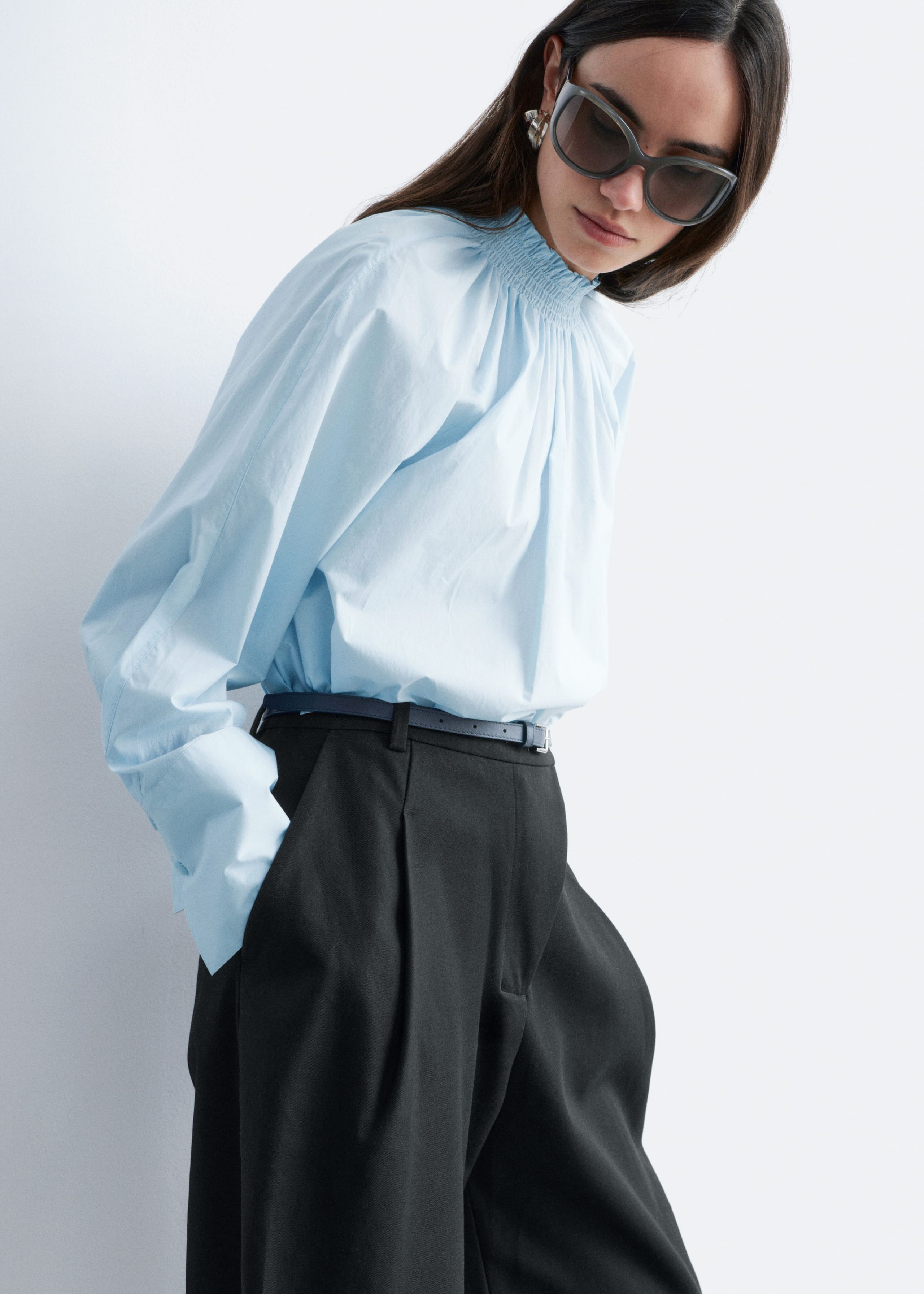 Image of Bluse mit Stehkragen und Raffungen