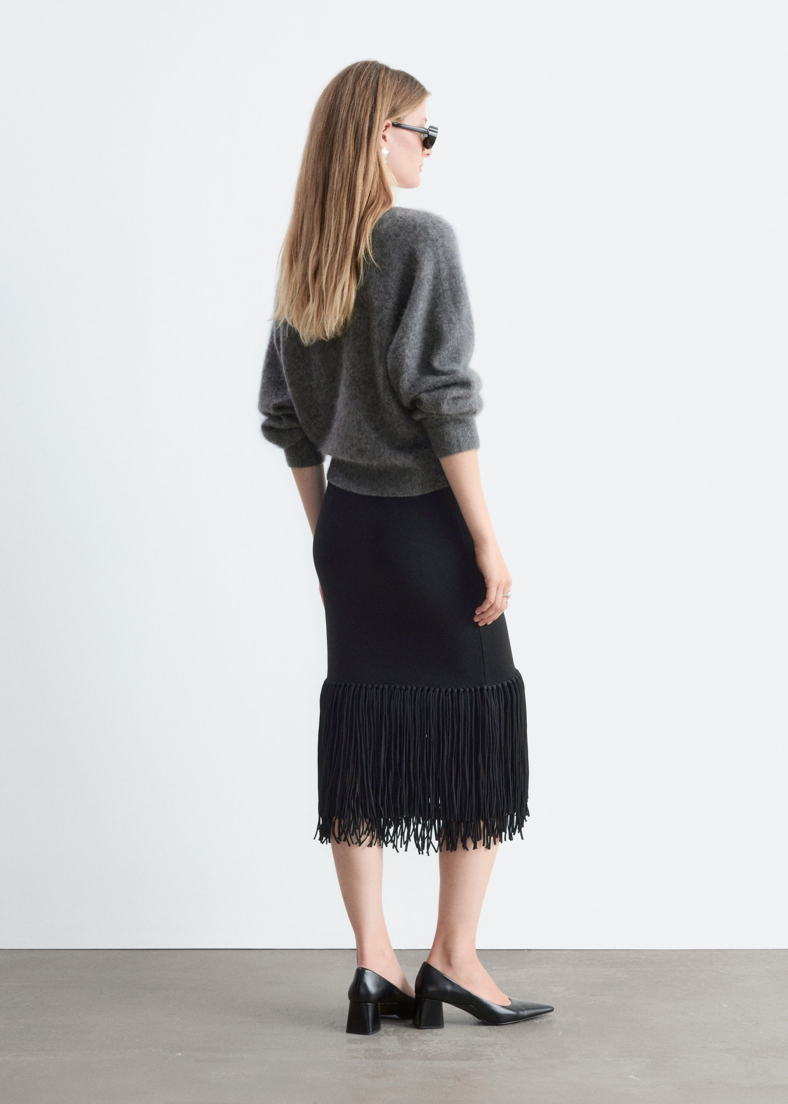 Fringed Midi Skirt - Black - Lookbook