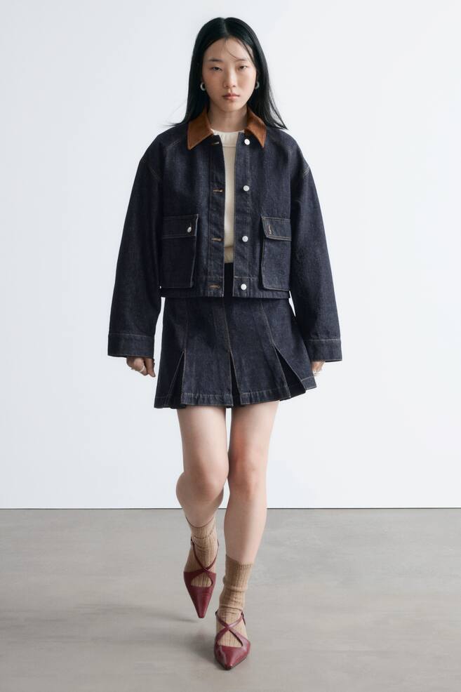 Minirock aus Denim mit Falten - Dunkelblau - 1