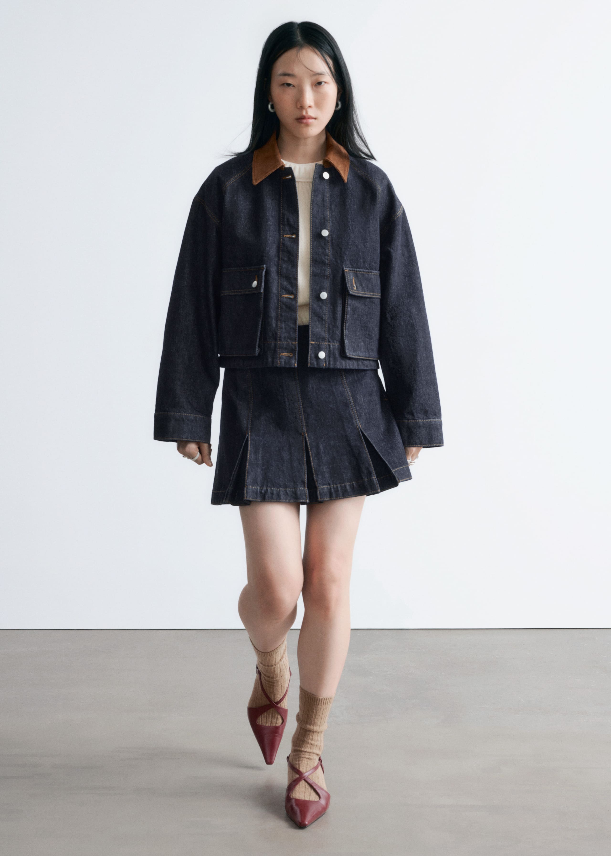 Image of Pleated Denim Mini Skirt