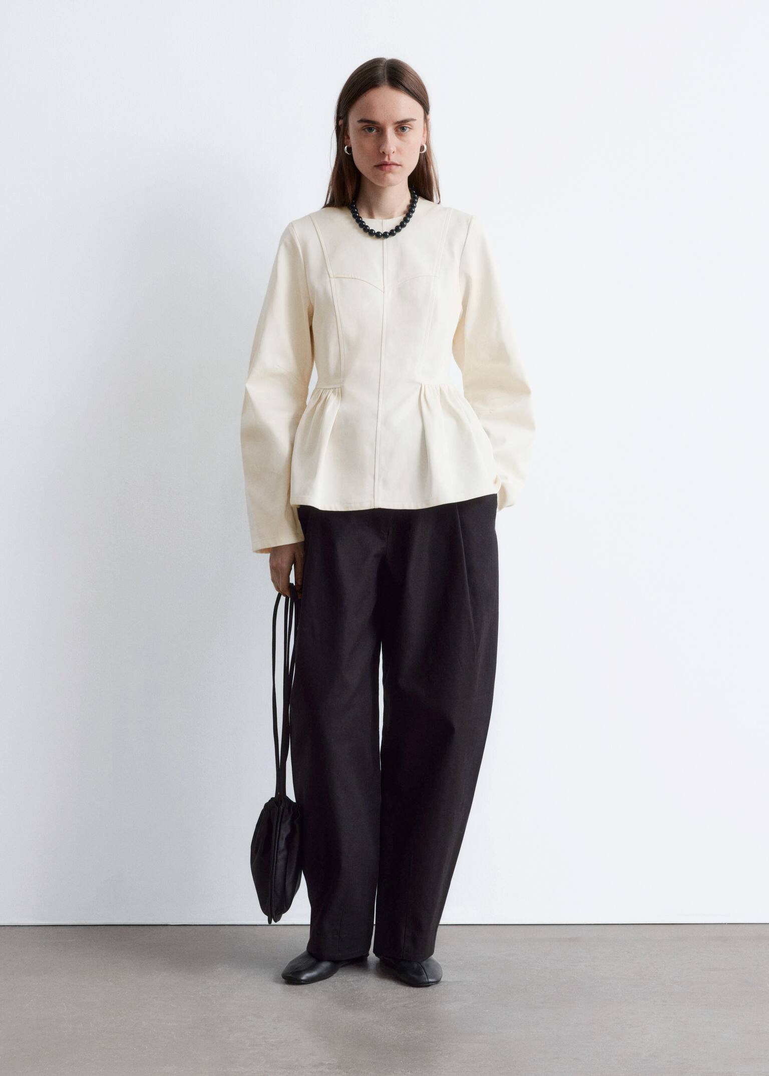 Peplumtopp i bomull - Crèmevit/Svart - 3