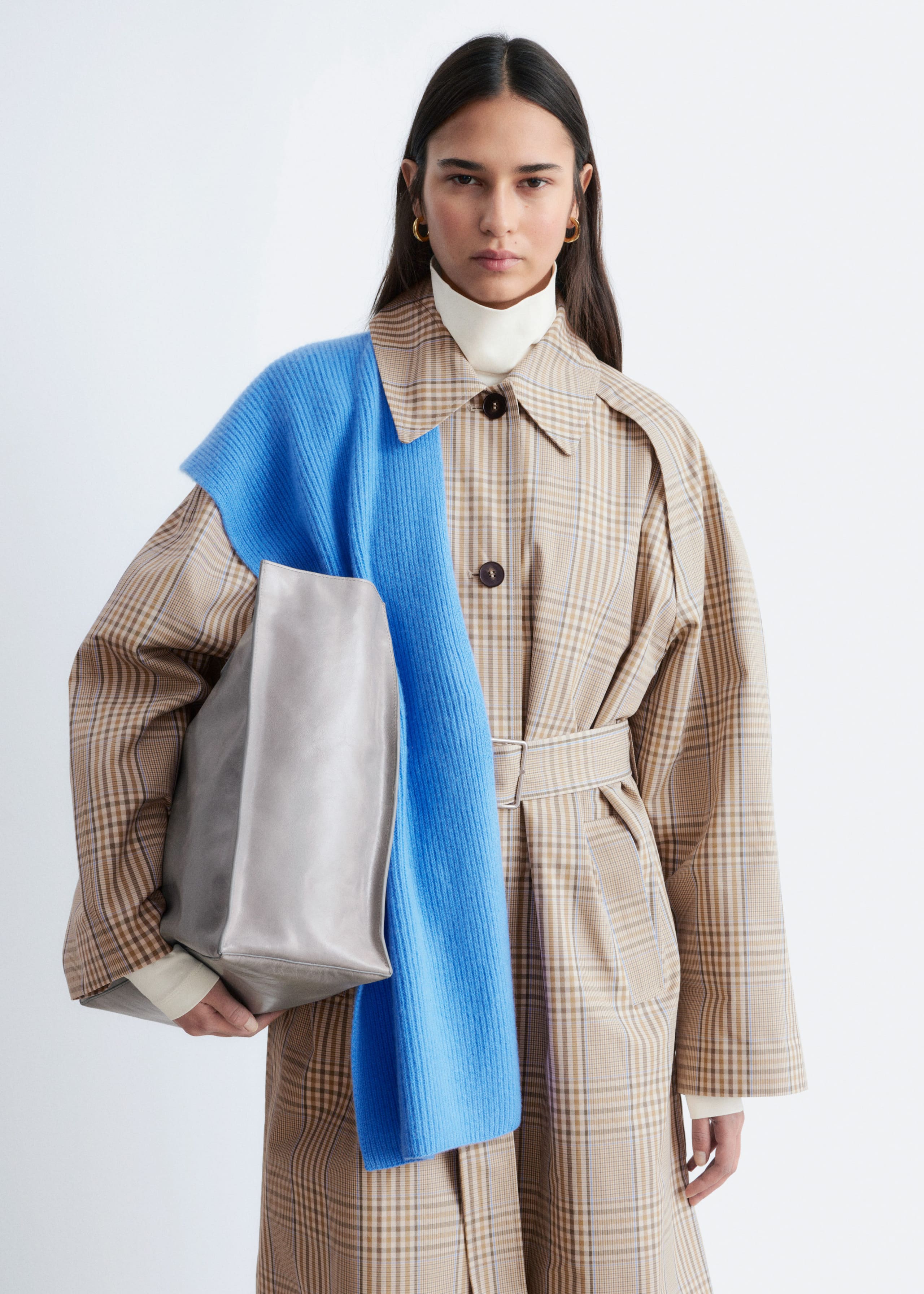 Image of Checked Buckle-Belt Trench Coat
