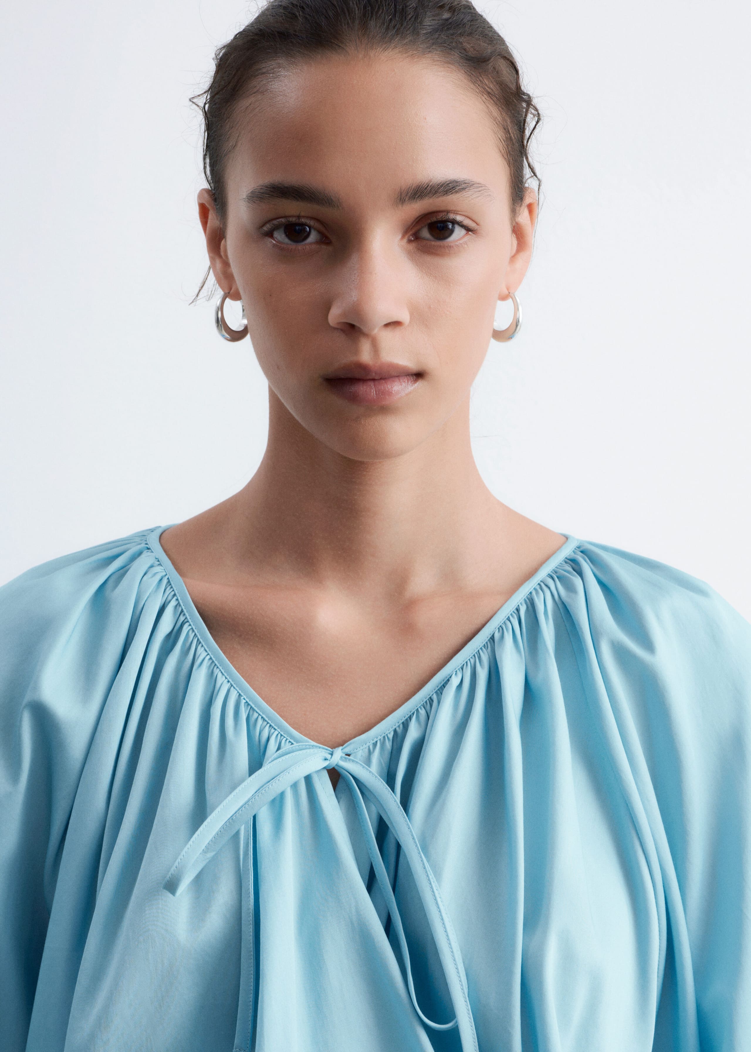 Wrap Cotton Blouse - Light Blue - Lookbook