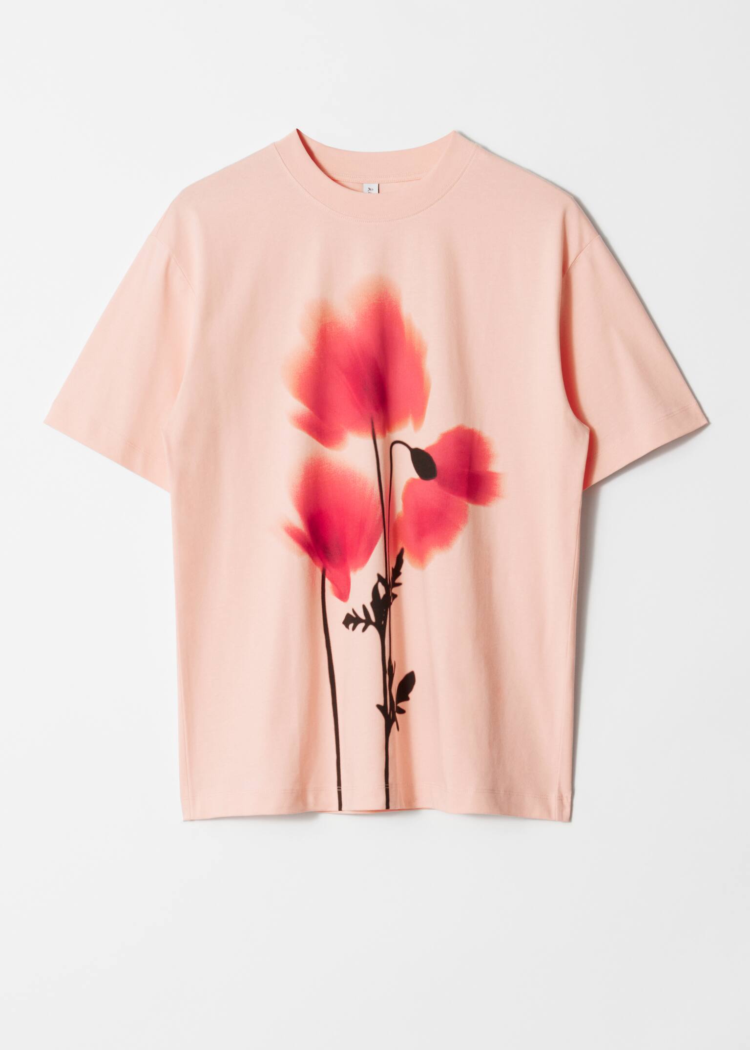 Tricou din jerseu grafic - Imprimeu floral piersică/Beige Print