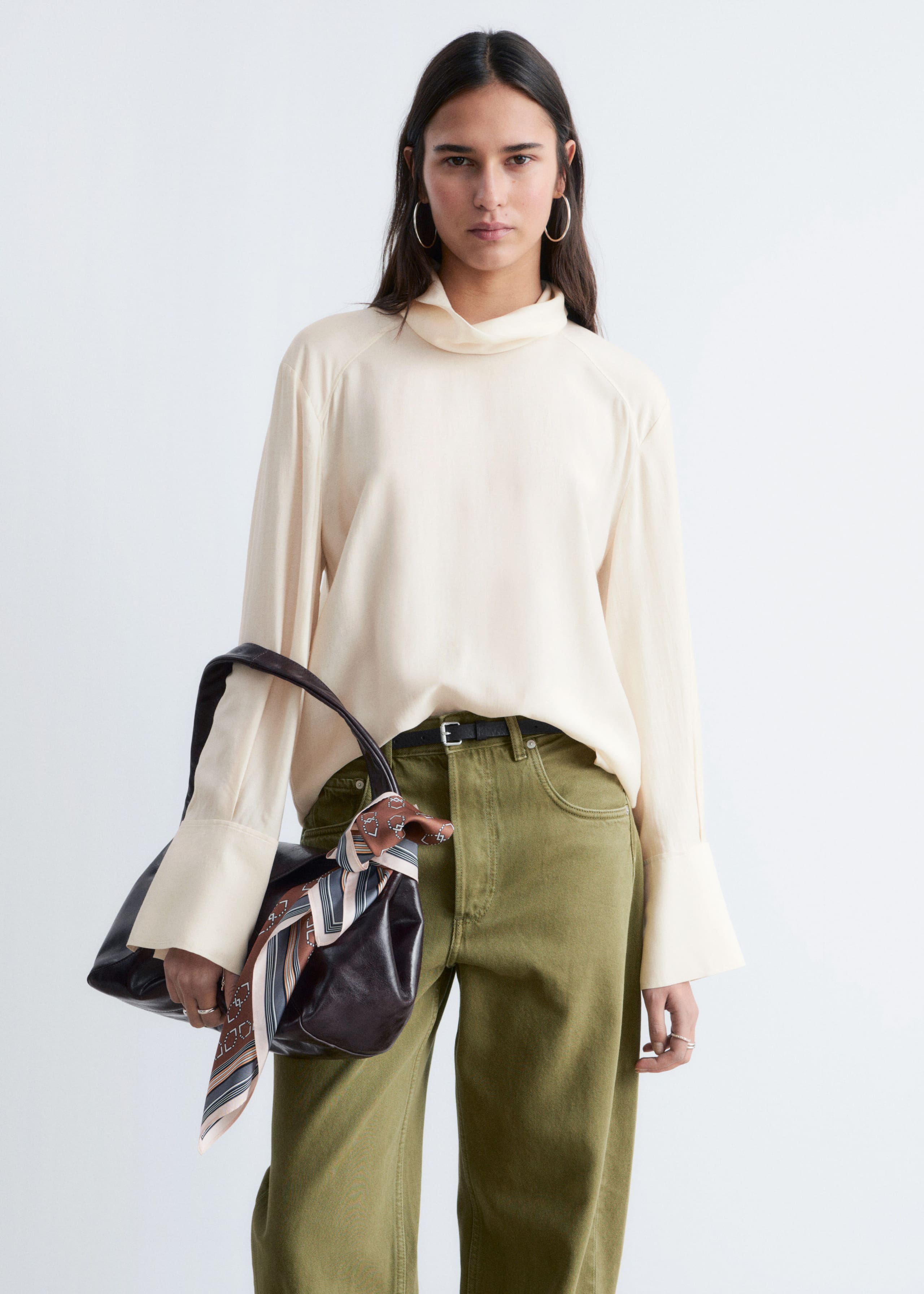 Image of Folded Stand-Collar Blouse