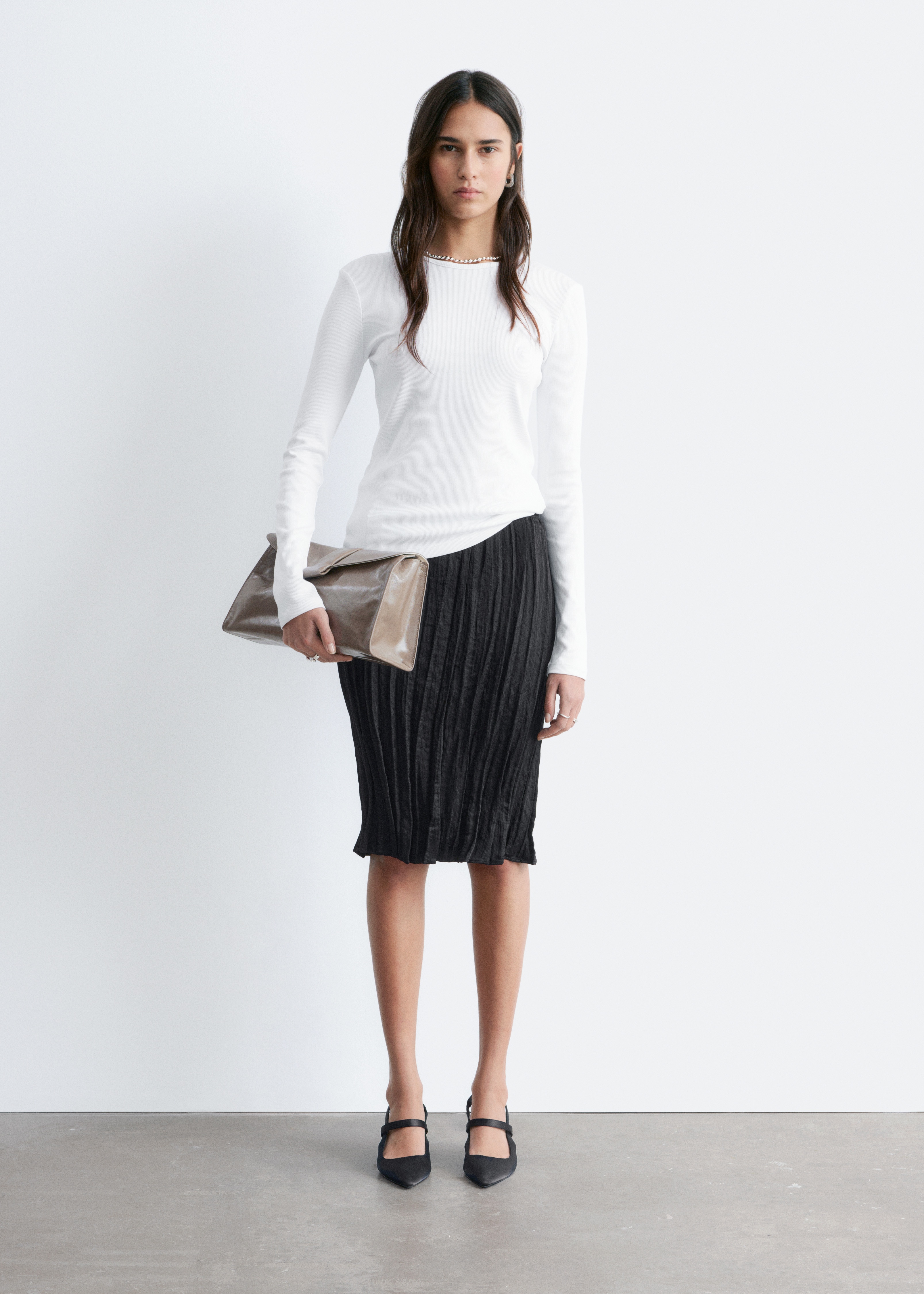 Maglia a maniche lunghe con finitura a coste - Bianco/Verde scuro/Righe marrone/bianco/Righe beige/nero/Grigio chiaro/Black