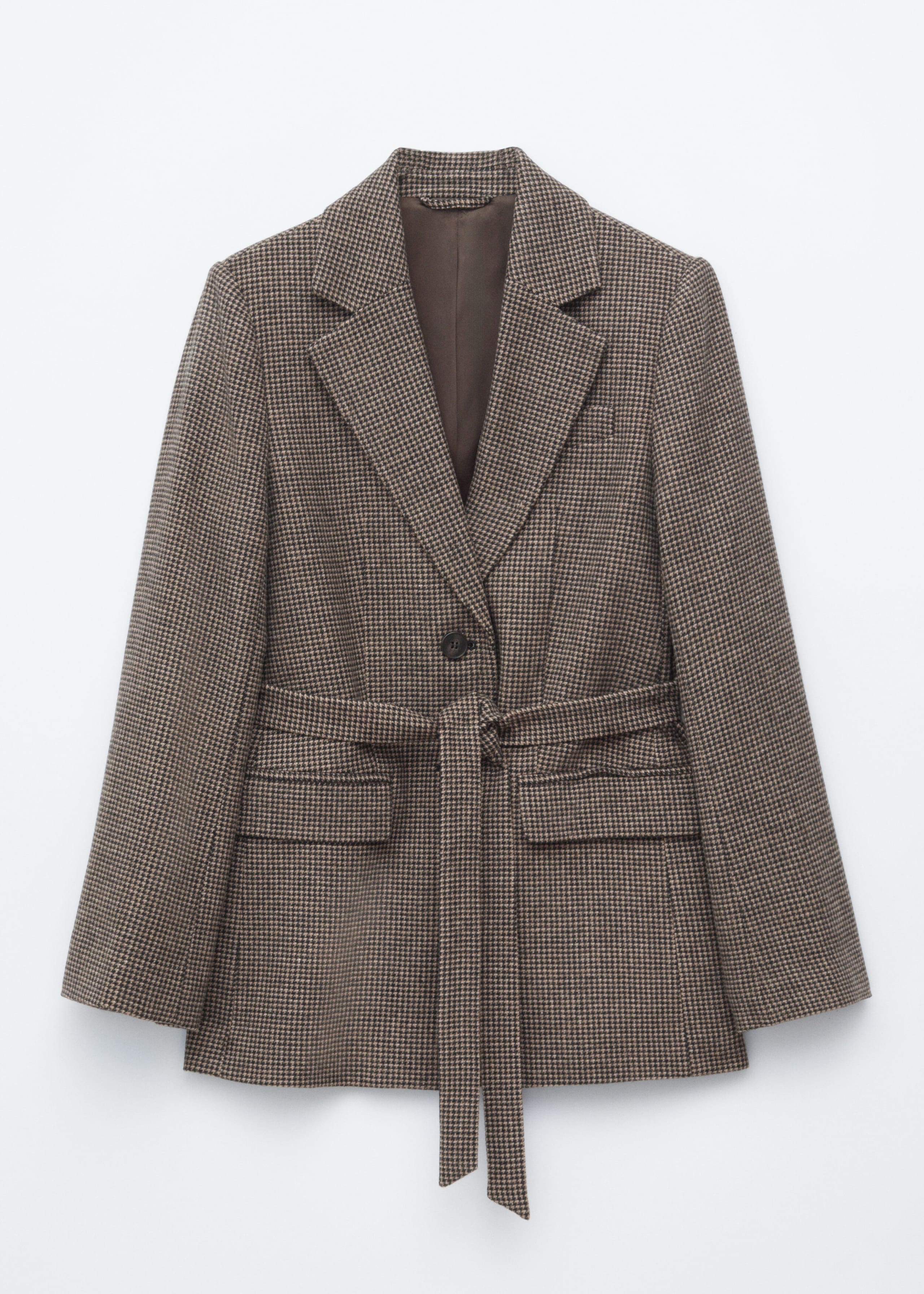 Tie-Waist Wool Blazer - Brown/Checked - Still Life