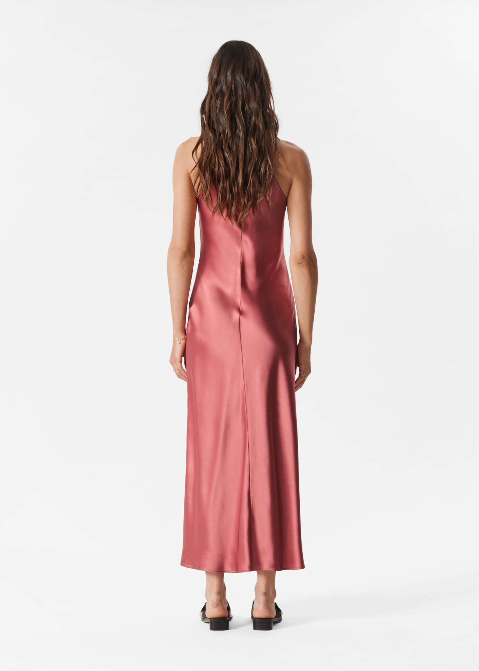 Sleeveless Satin Midi Dress - Dark Pink/Black/Dark Brown/Medium Blue - 3