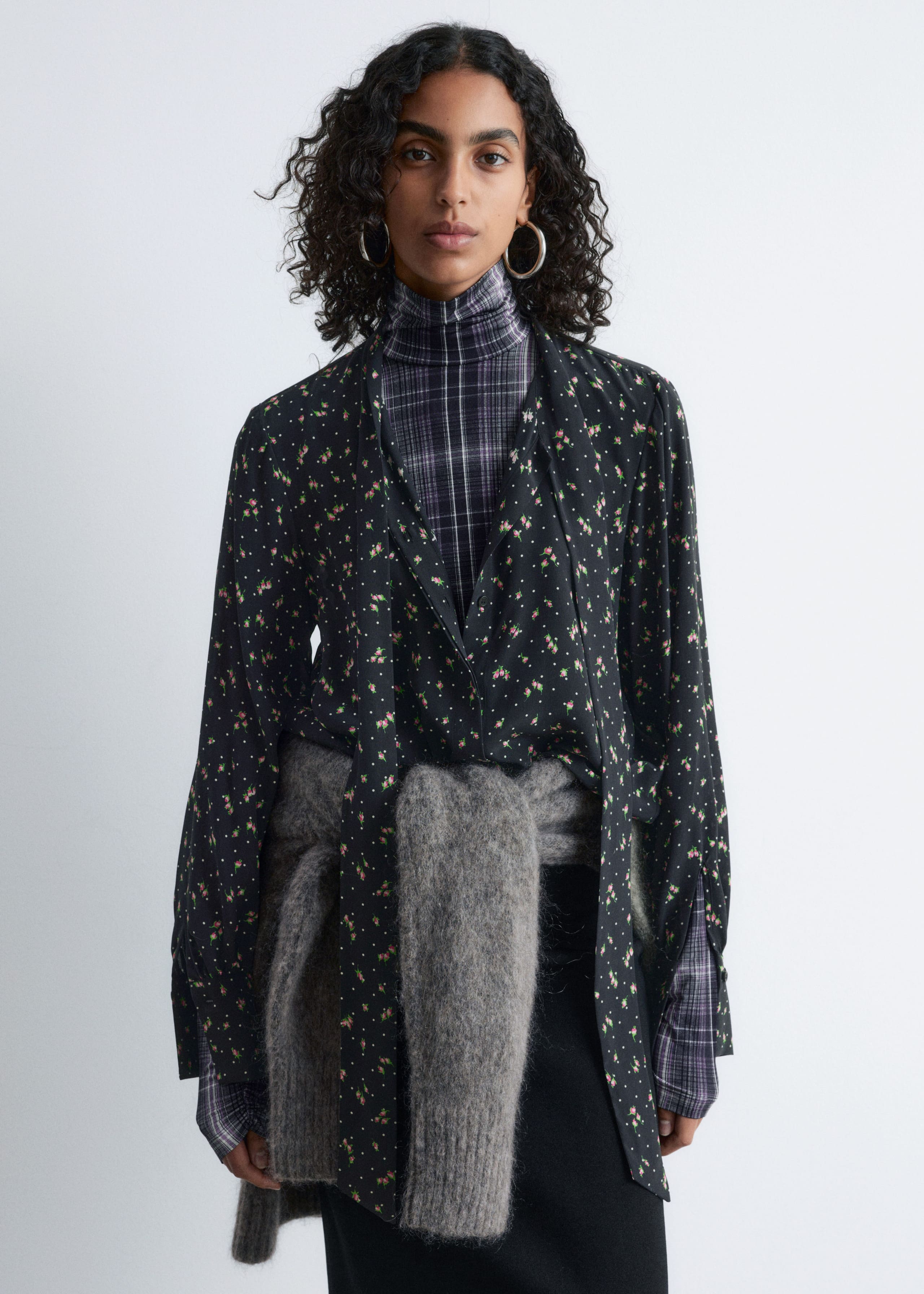 Image of Tie-Neck Silk Blouse