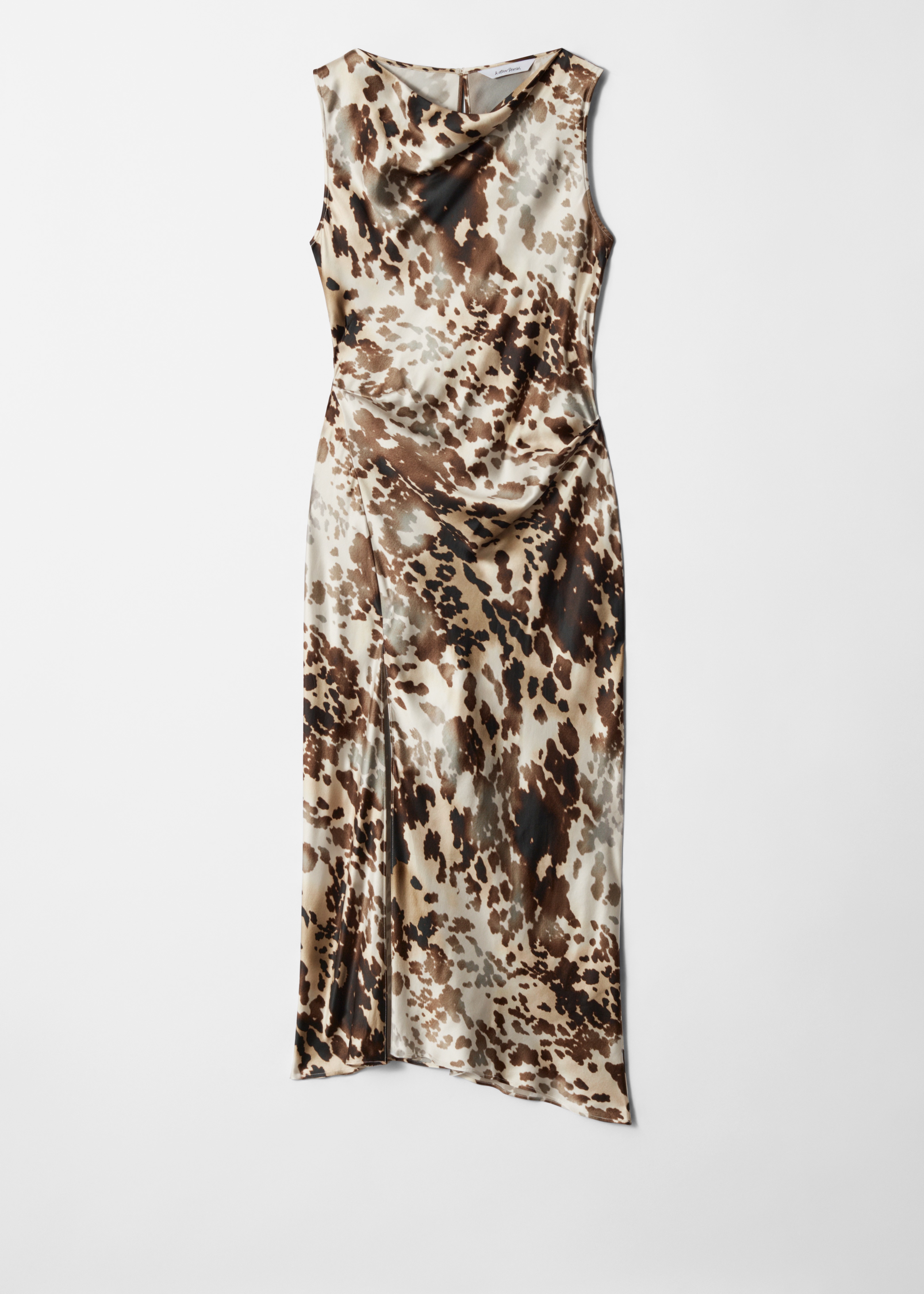 Rochie Midi din Satin Drapat - Top maro cu model/Maro închis/Roz pal