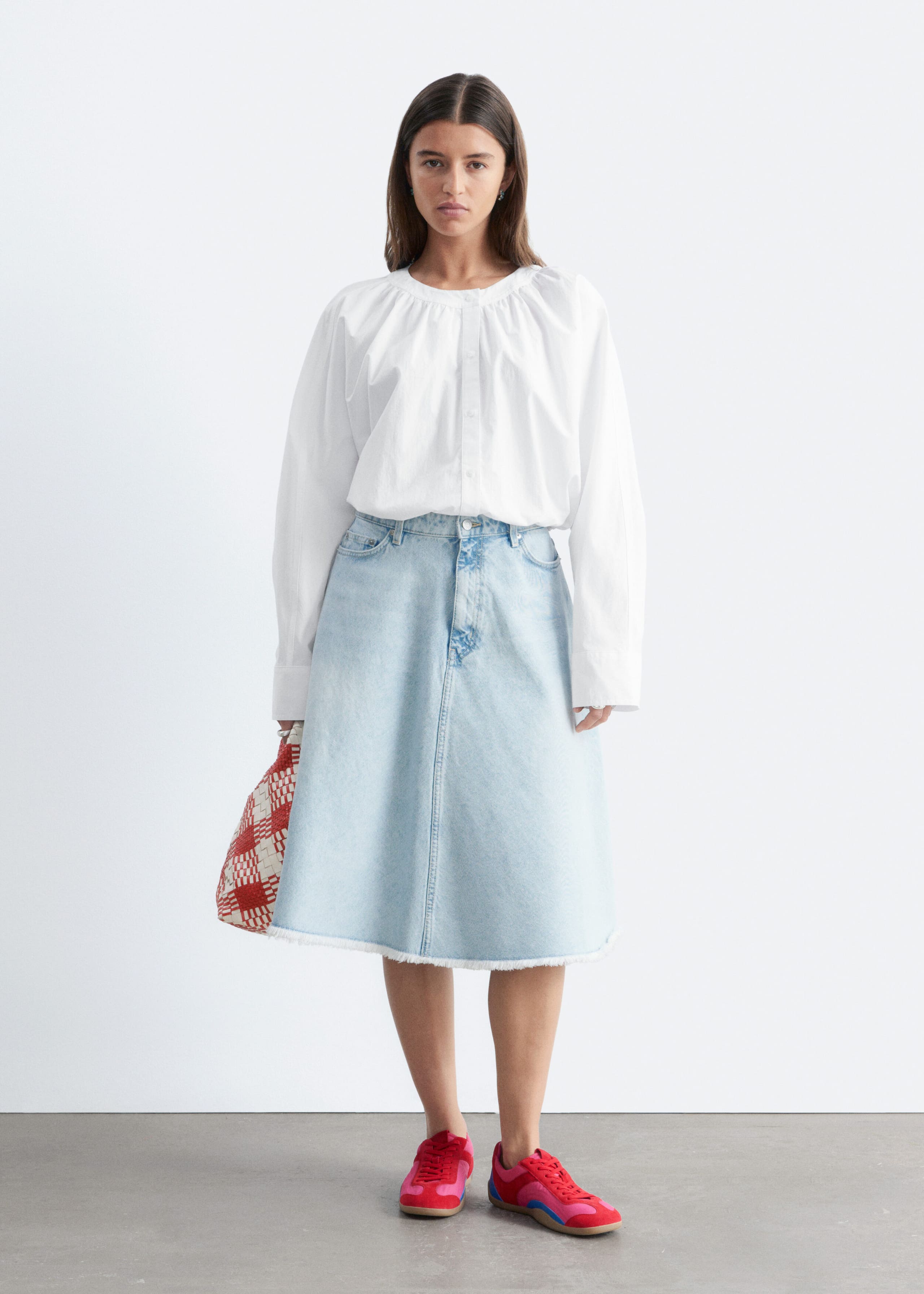 Gathered Cropped Blouse - Bright Orange - Lookbook