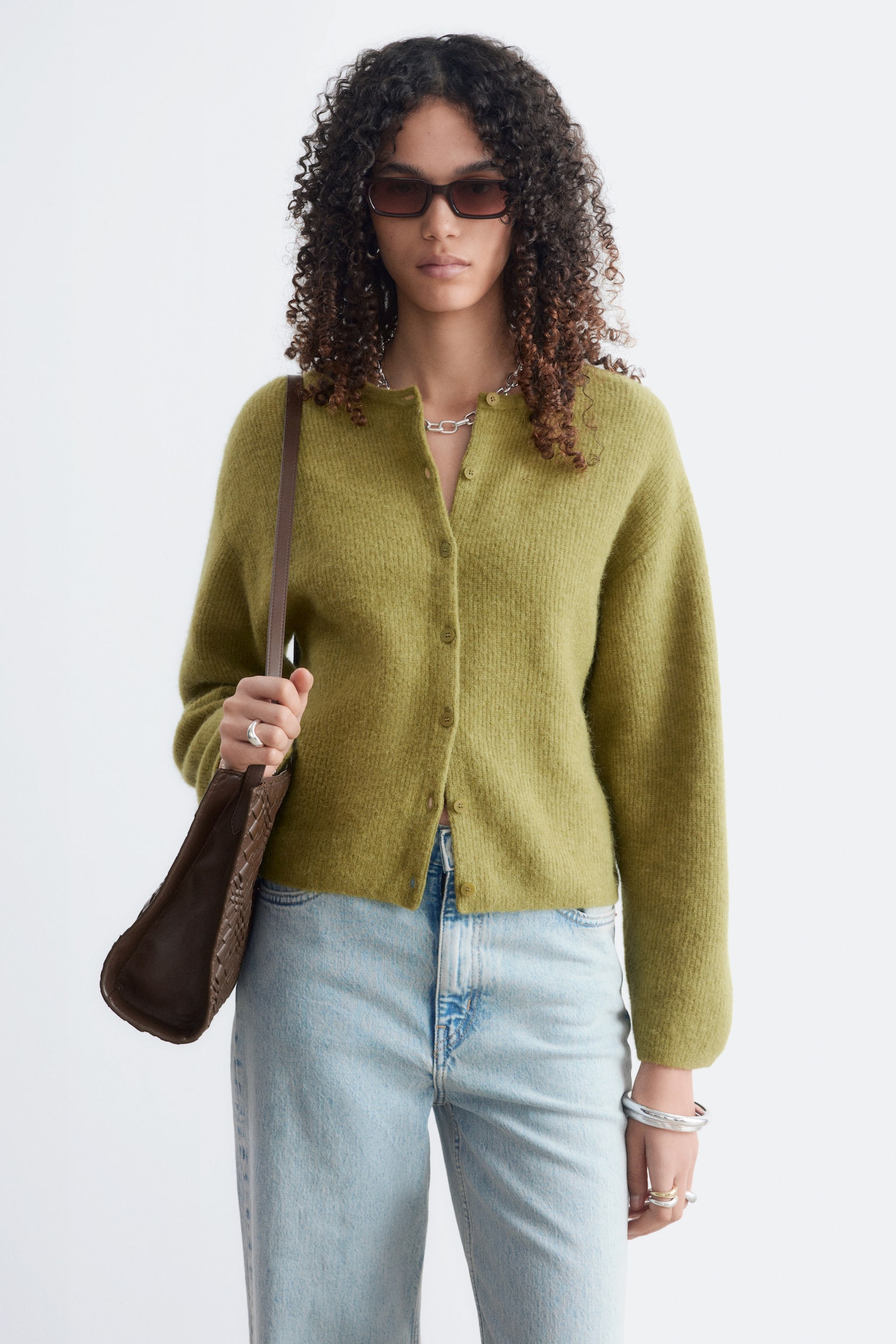 Casaco de malha tricotado em mistura de alpaca - Verde/Bege/Amarelo pastel - 1