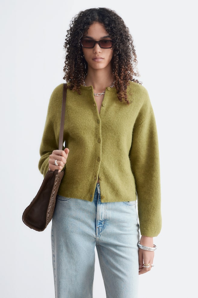 Cardigan Tricotat din Amestec de Alpaca - Verde/Albastru aprins/Burgundiu/Gri Melanj/Mole/Bej/Galben pastel/Roz - 1