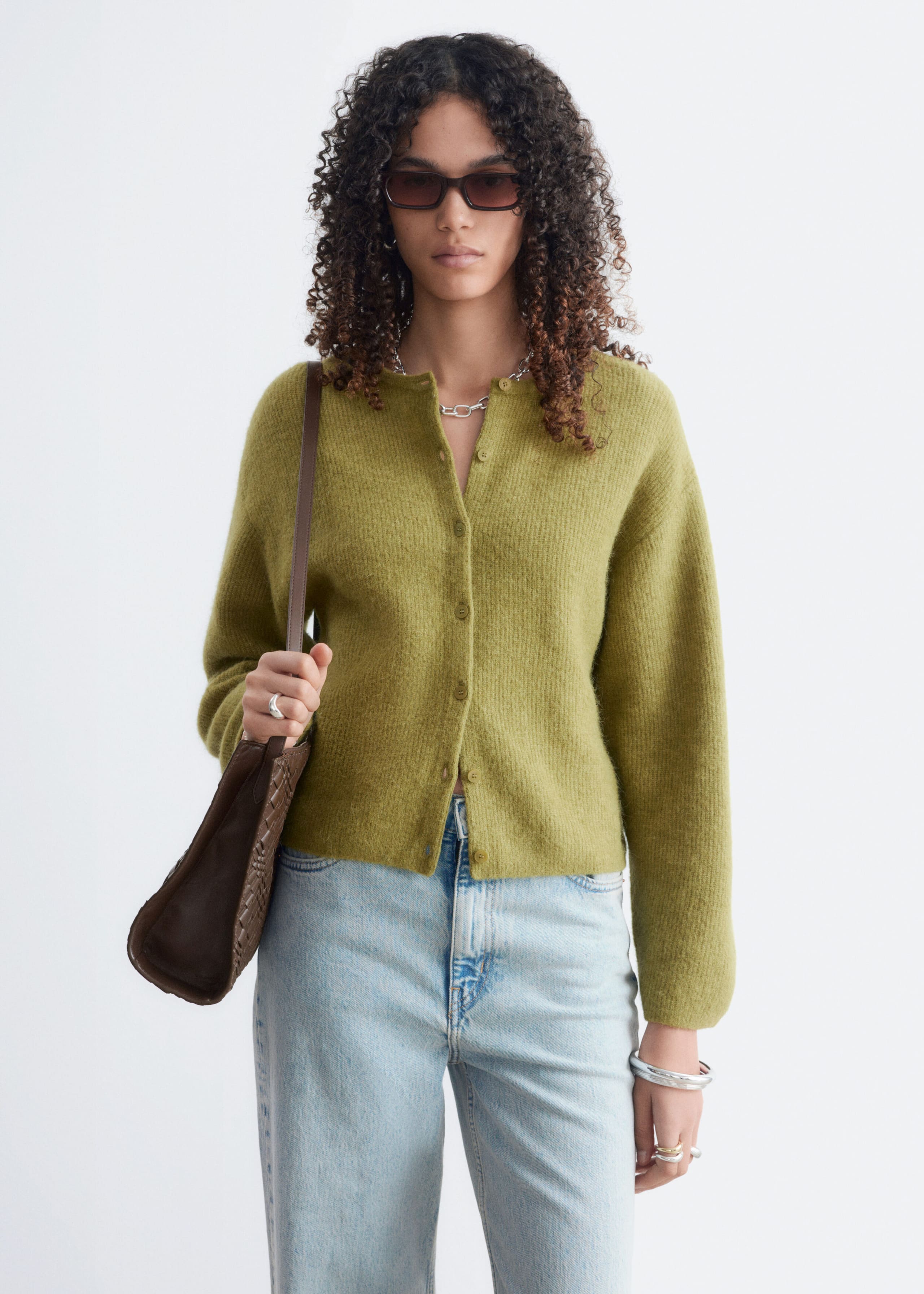 Alpaca-Blend Knitted Cardigan - Green - Still Life
