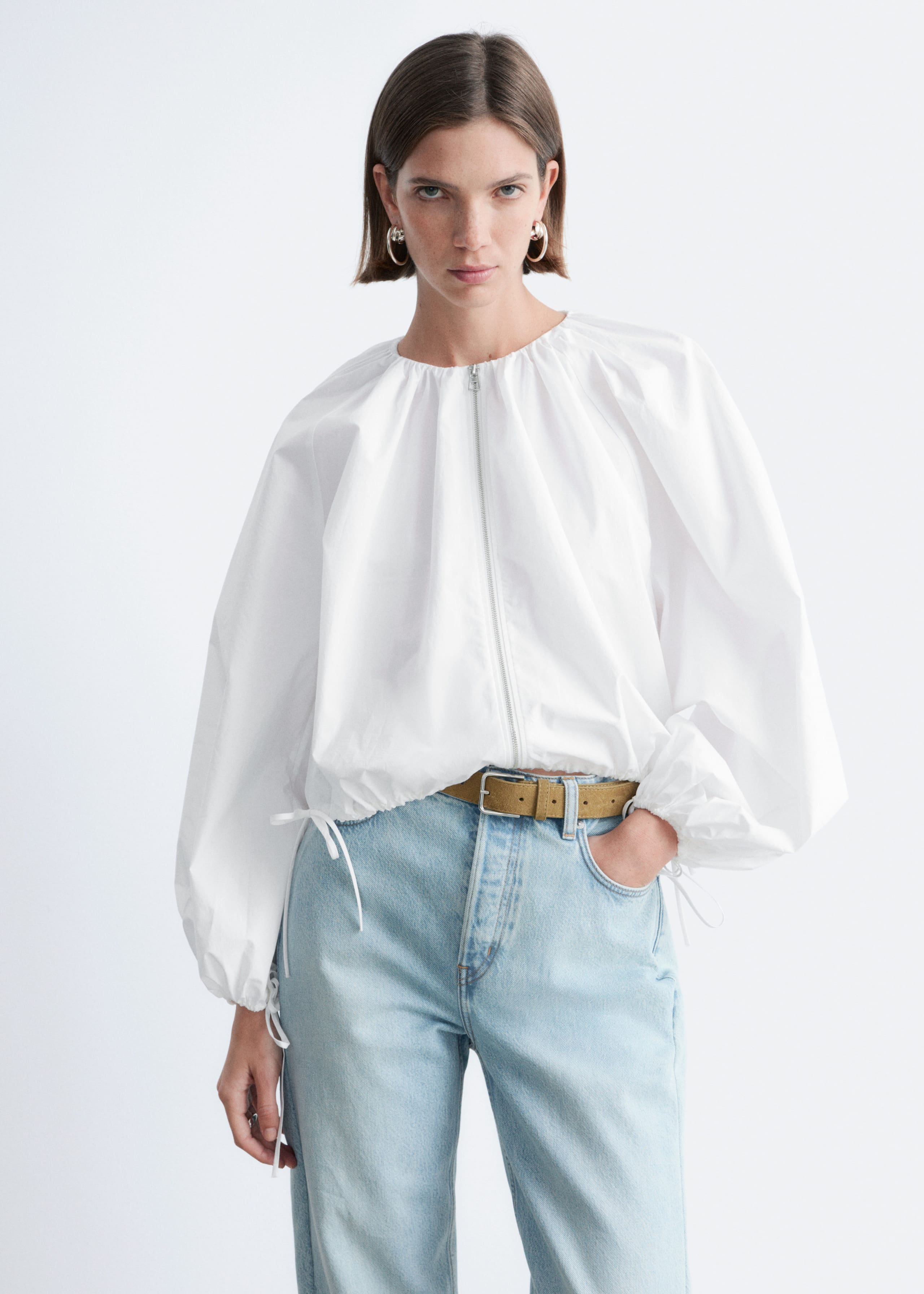 Image of Cotton Poplin Zip-Front Blouse