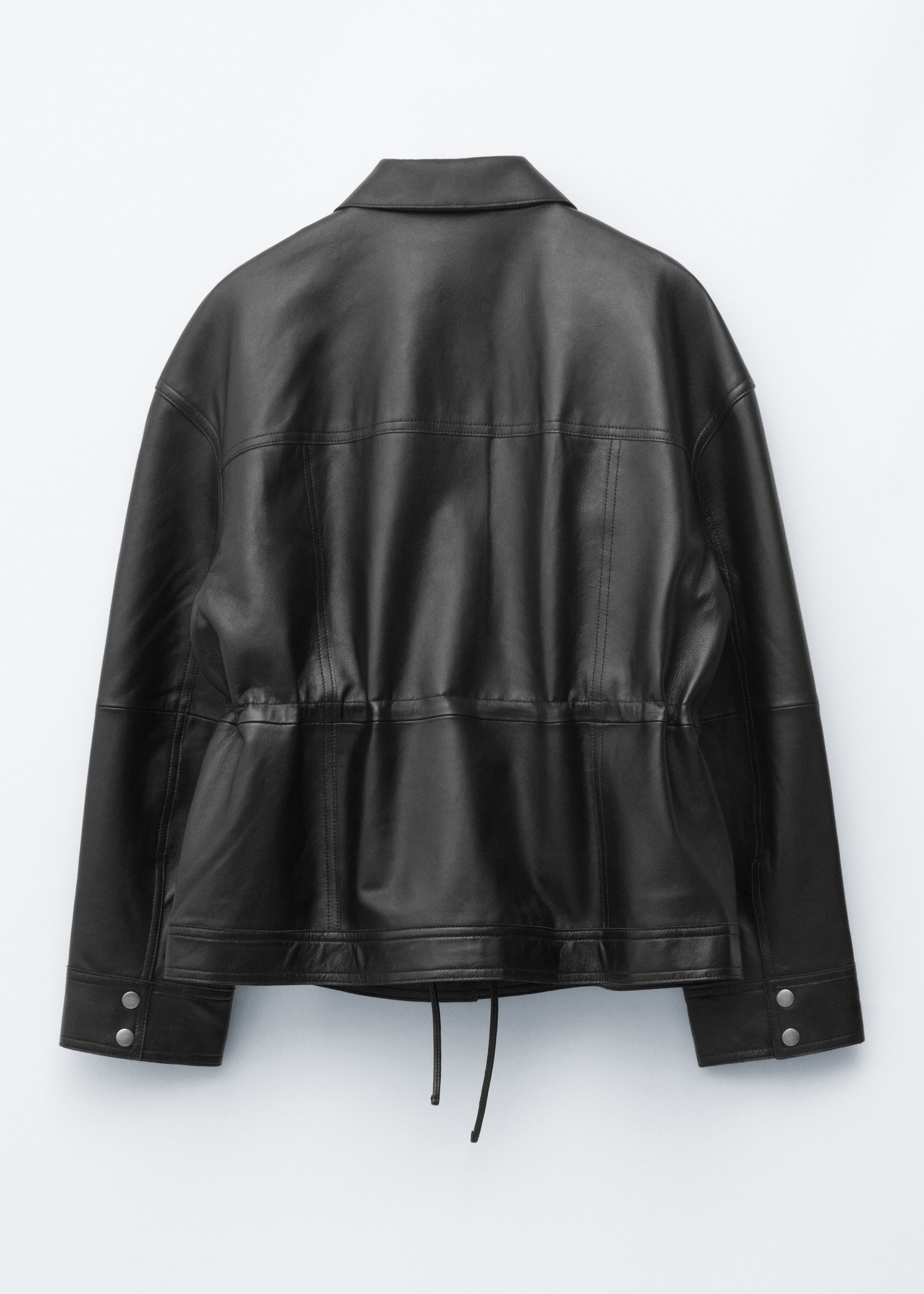 black leather tie waist jacket