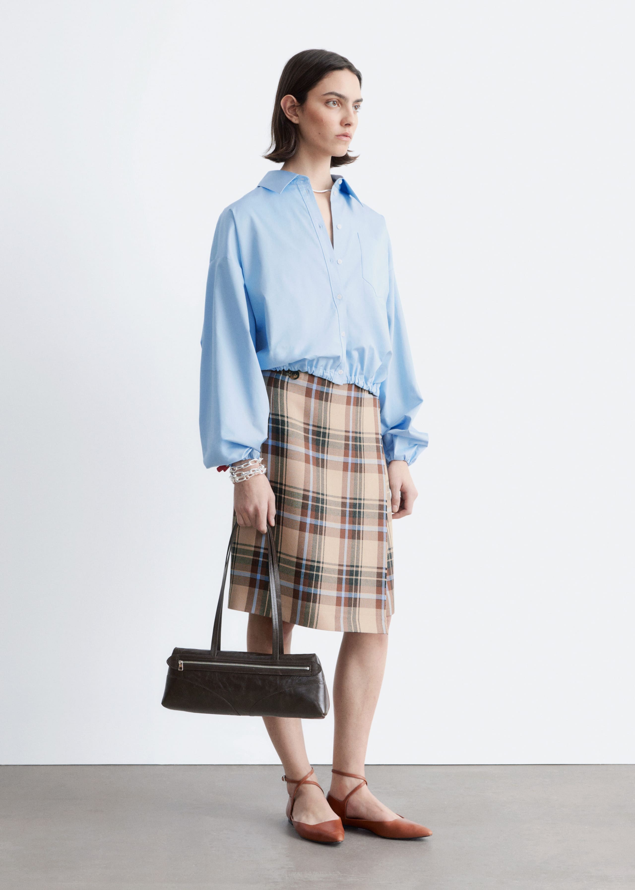 Image of Knee-Length Tartan Wrap Skirt