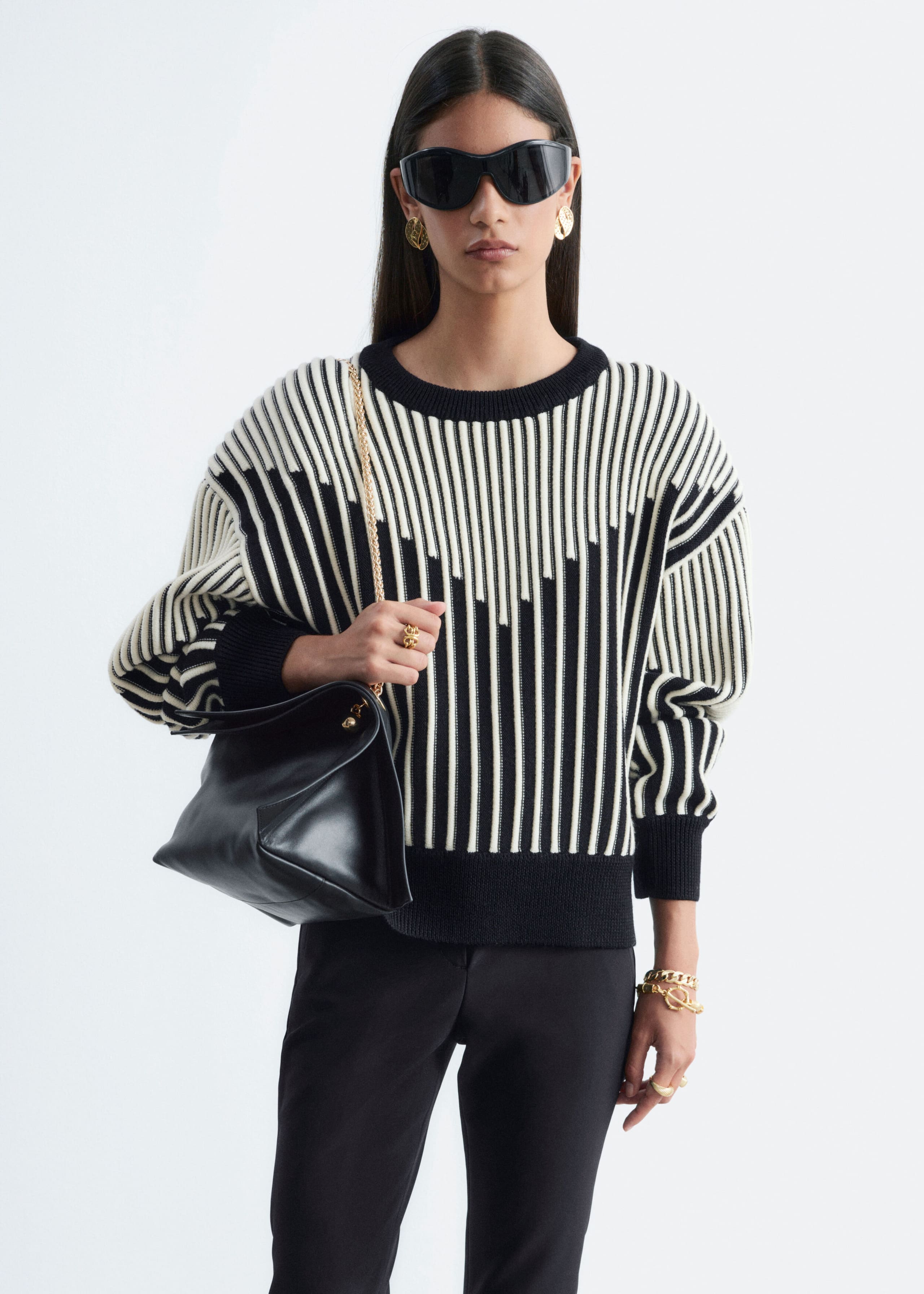 Structured Merino Jumper - White/Black - Lookbook