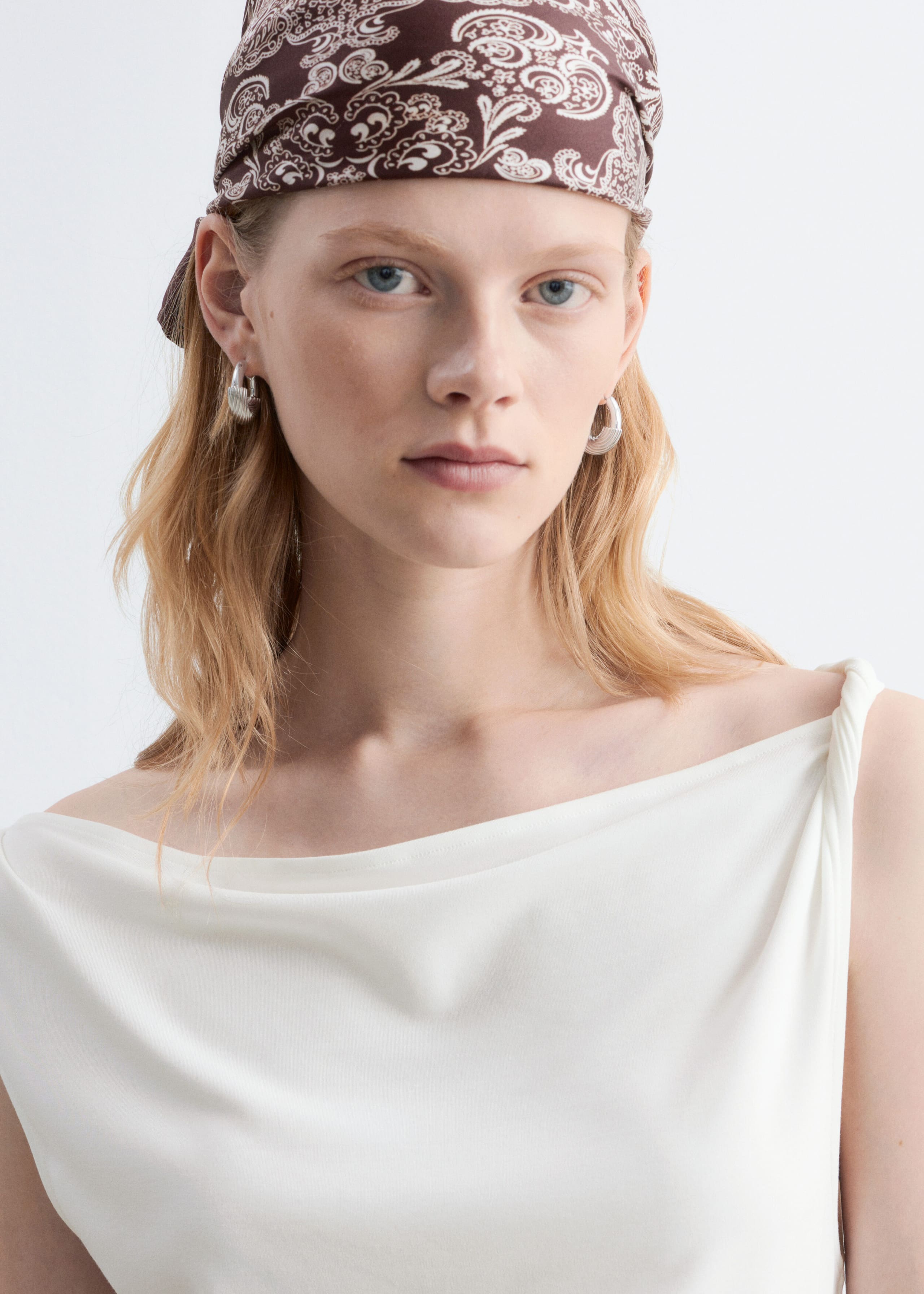 Twist-Shoulder Jersey Top - White - Still Life
