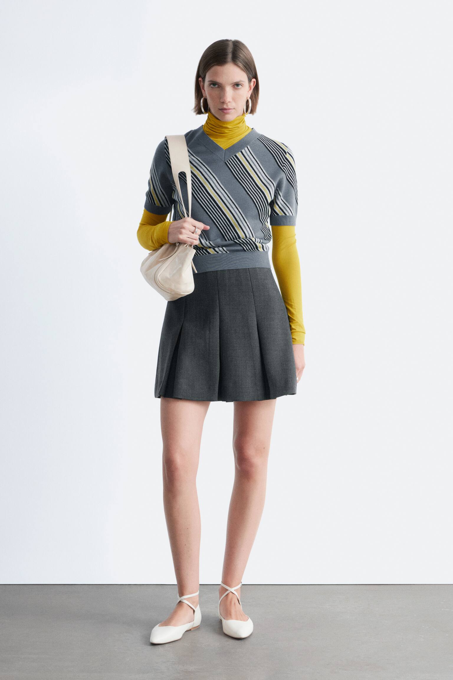 Geplooide wollen minirok - Donkergrijs - 7