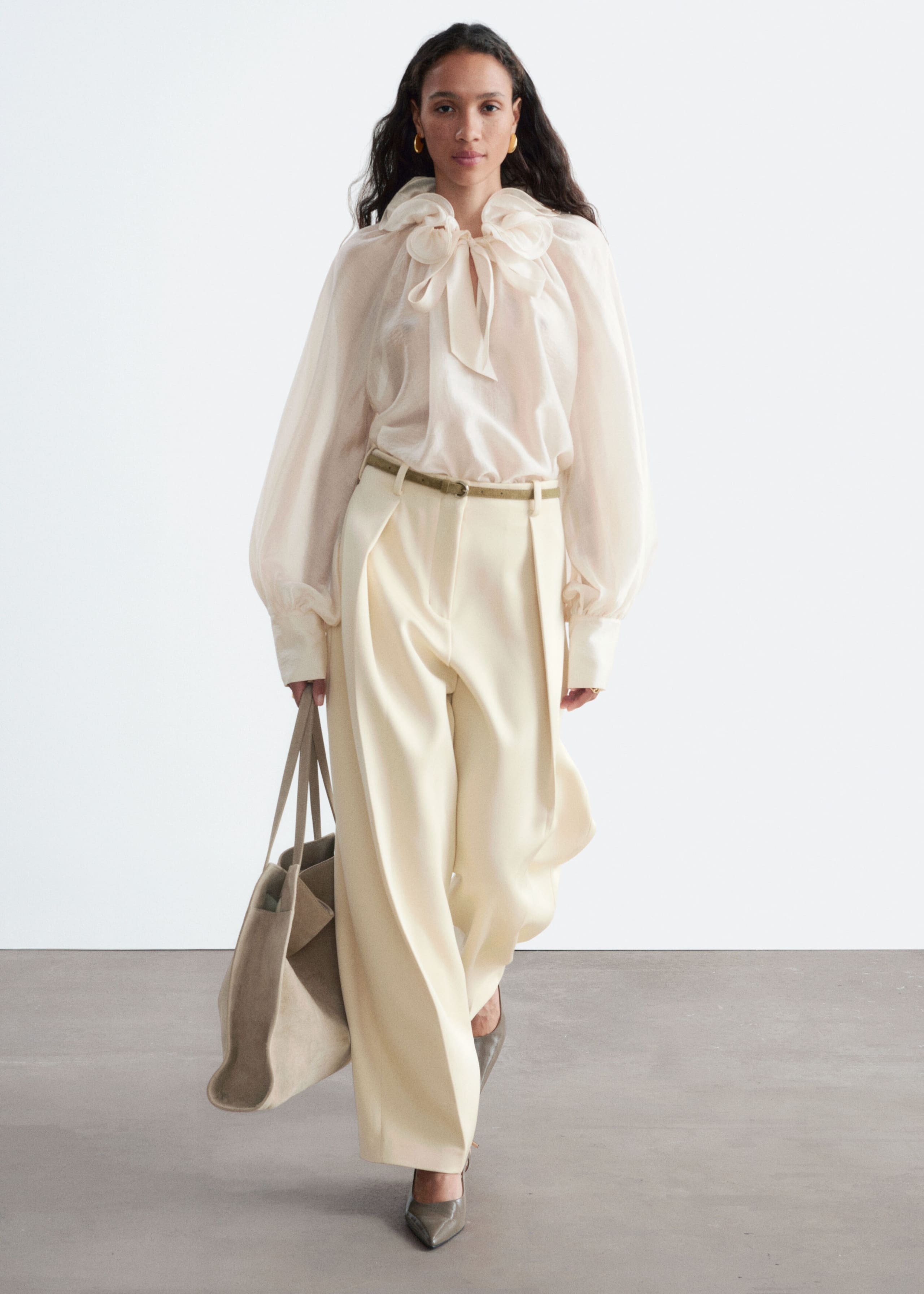 Sculptural Pleat Trousers - Cream - Lookbook