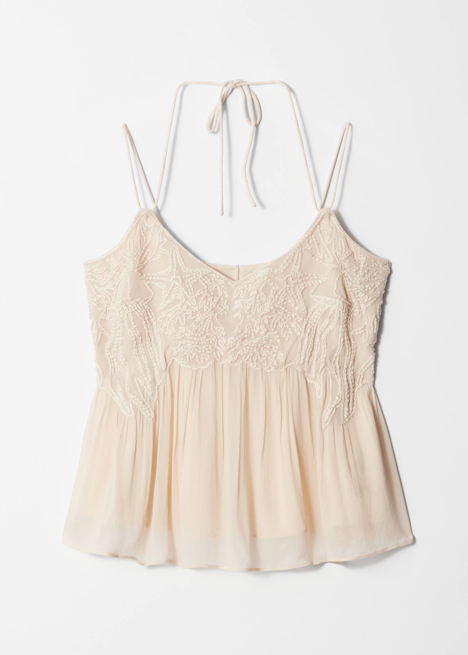 Top cu Bretele Brodate - Bej - 2