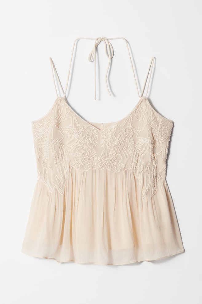 Top de tirantes bordado - Beige - 1