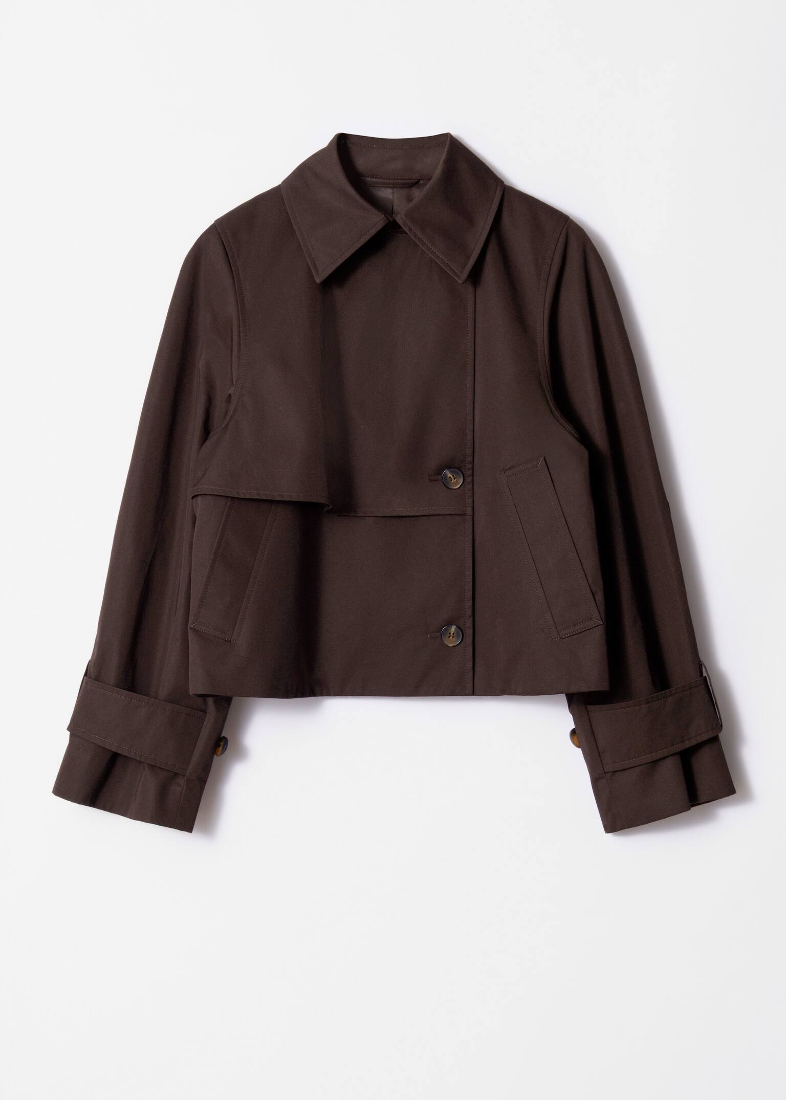 Short Trench Coat Jacket - Dark Brown/Beige/Black
