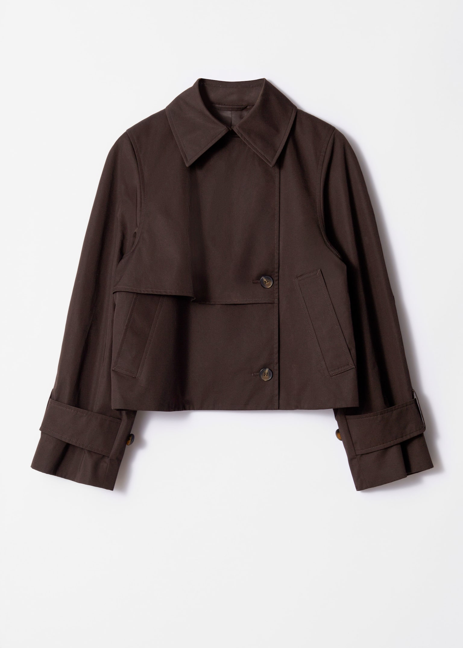 Short Trench Coat Jacket - Dark Brown/Beige