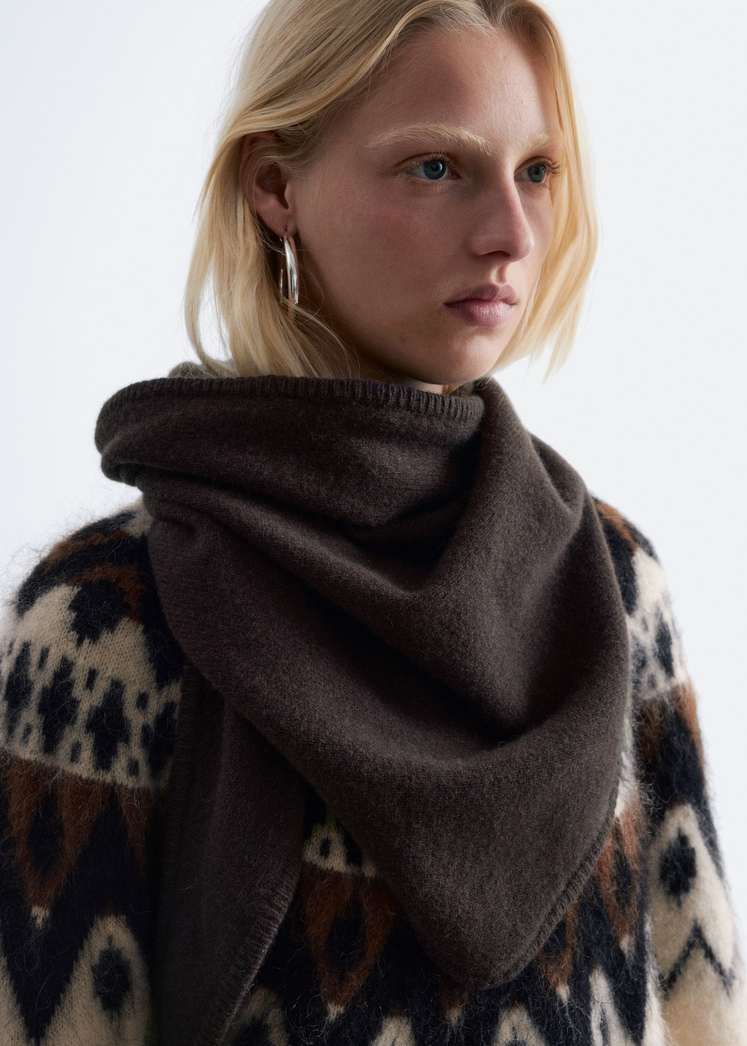 Wool Triangle Scarf - Dark Brown