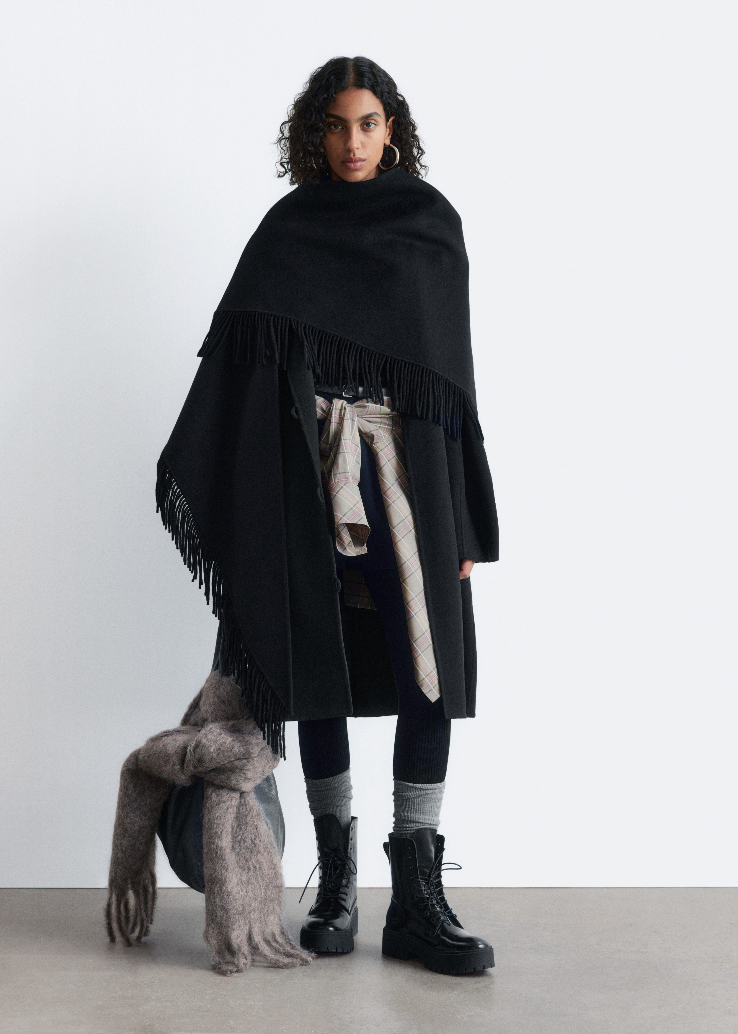 Fringed Shawl Wool Coat - Black - Coats - & Other Stories US