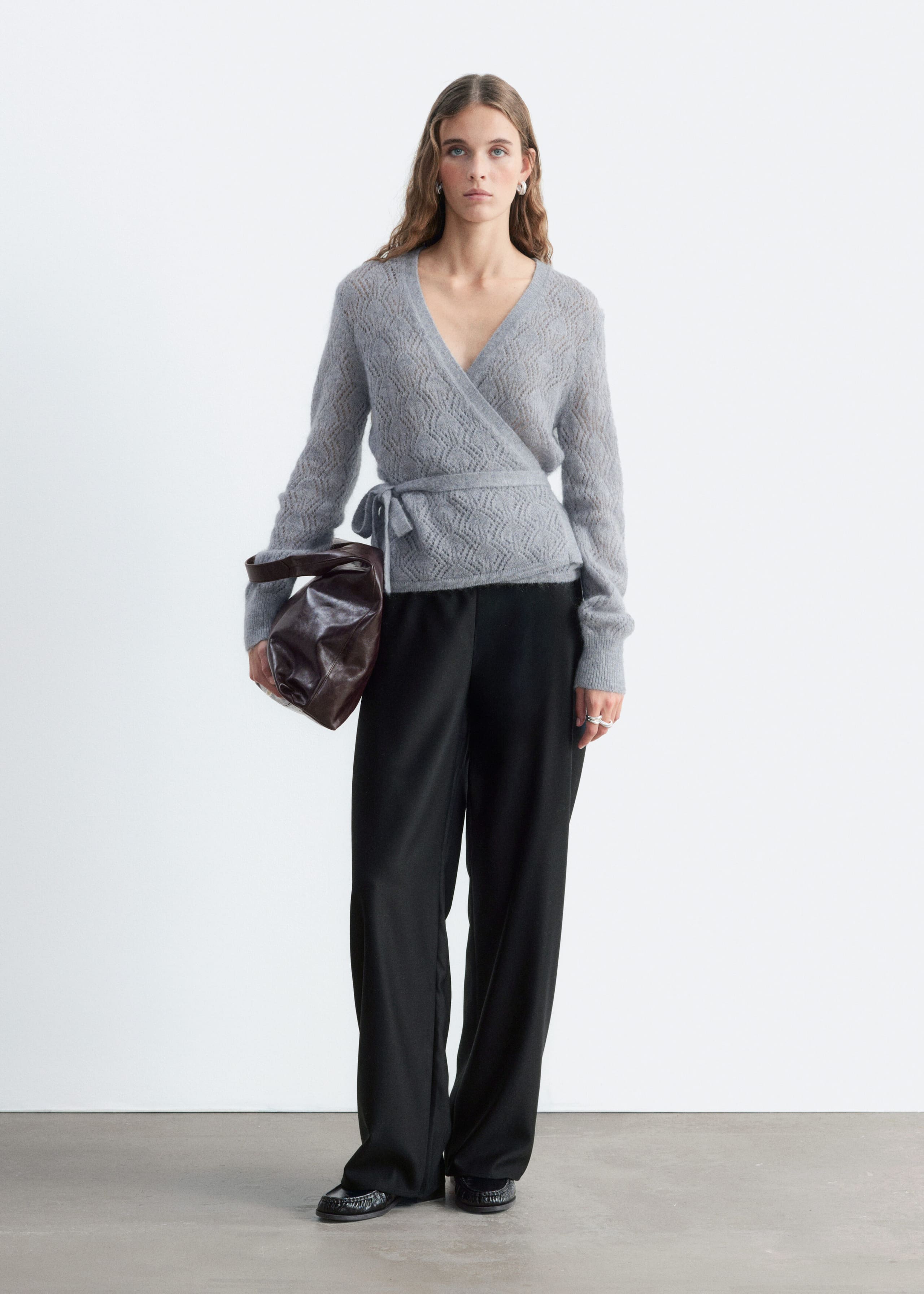 Mohair-Blend Pointelle Cardigan - Grey - Still Life