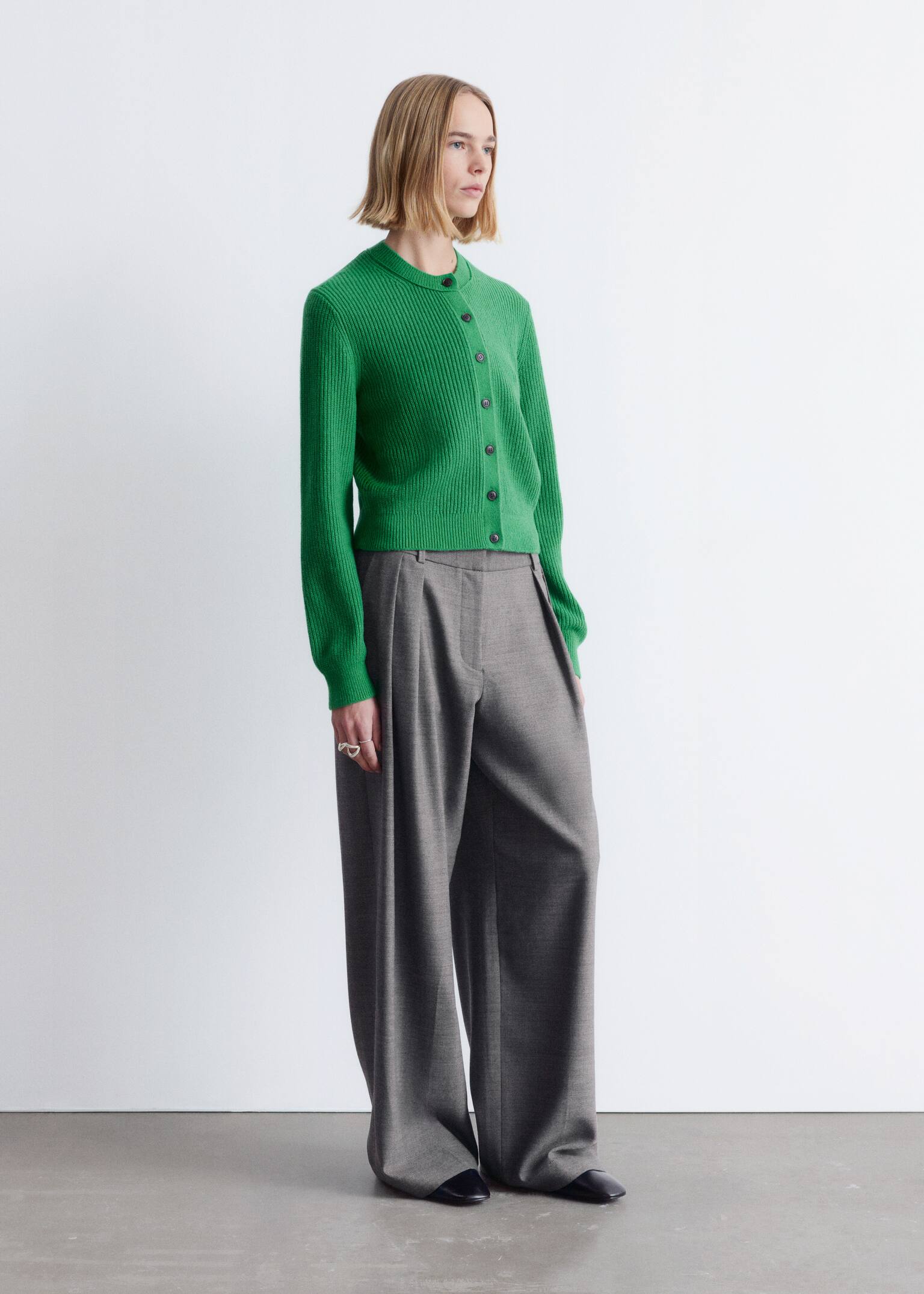 קרדיגן מתערובת צמר - ירוק/כחול/אפור מלנג' - 4