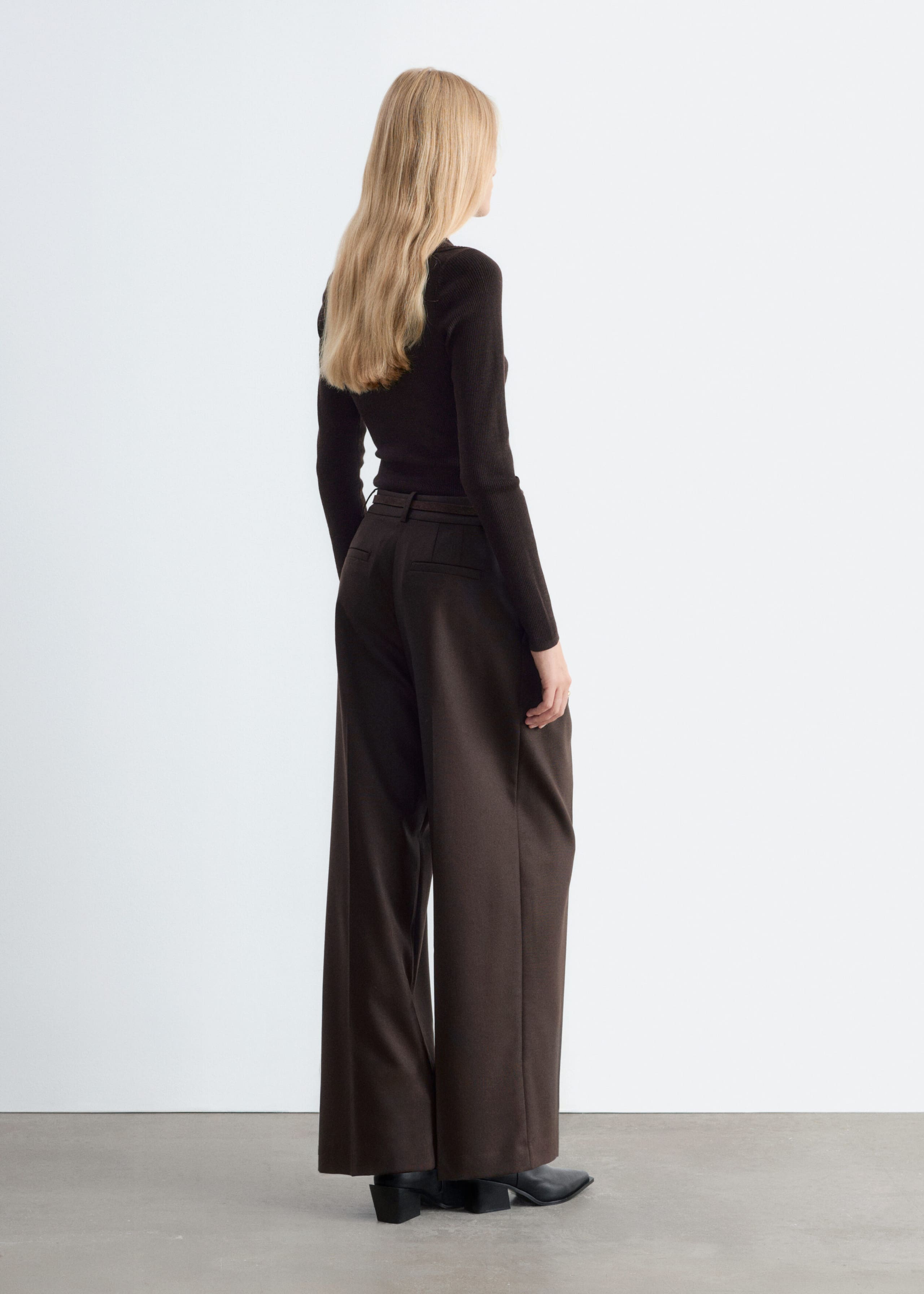 Button-Detail Wool Top - Dark Brown - Lookbook