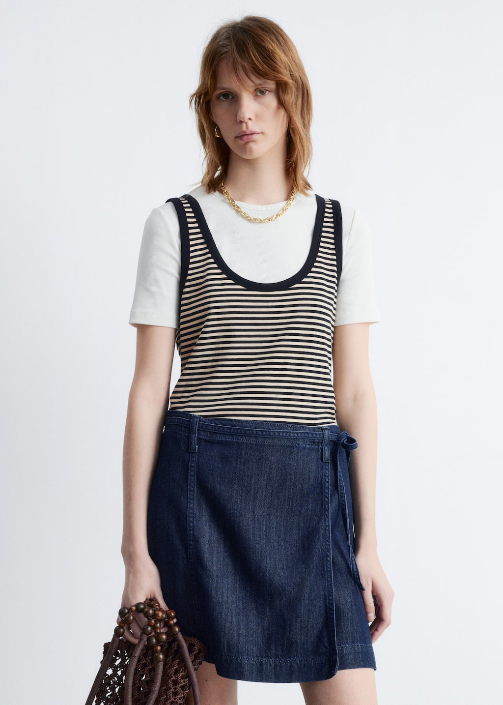 Image of Tie-Detail Denim Mini Skirt