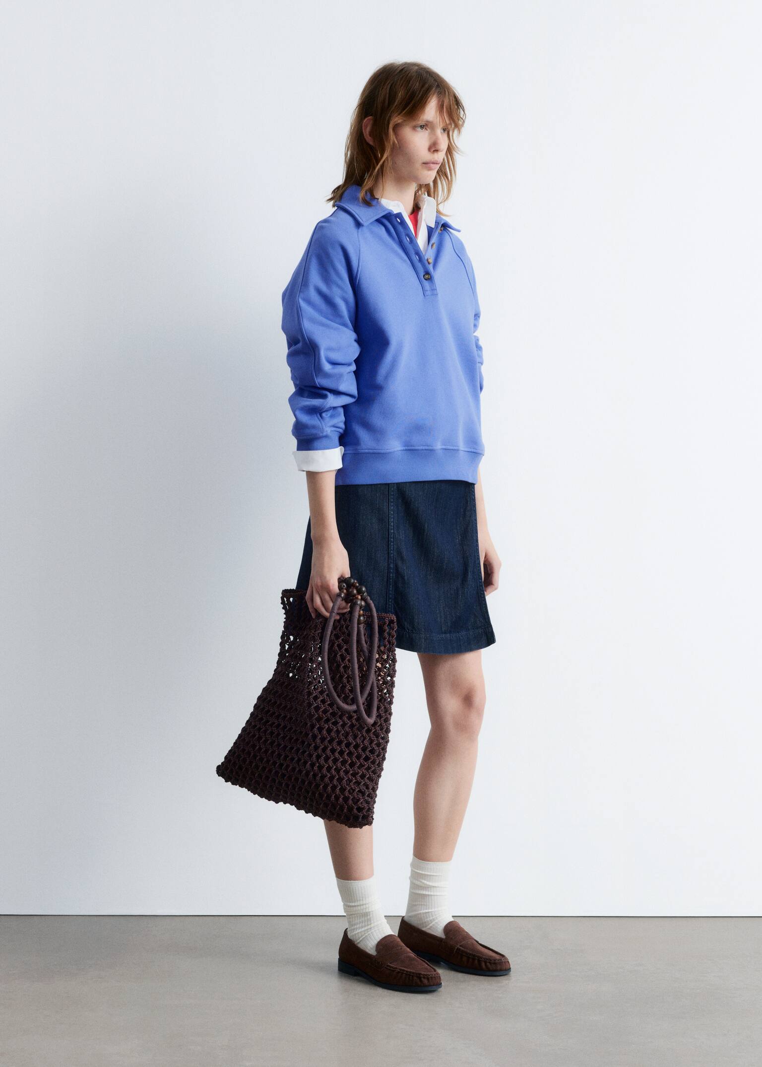 Sweatshirt mit Polokragen - Leuchtendes Blau/Braun - 6